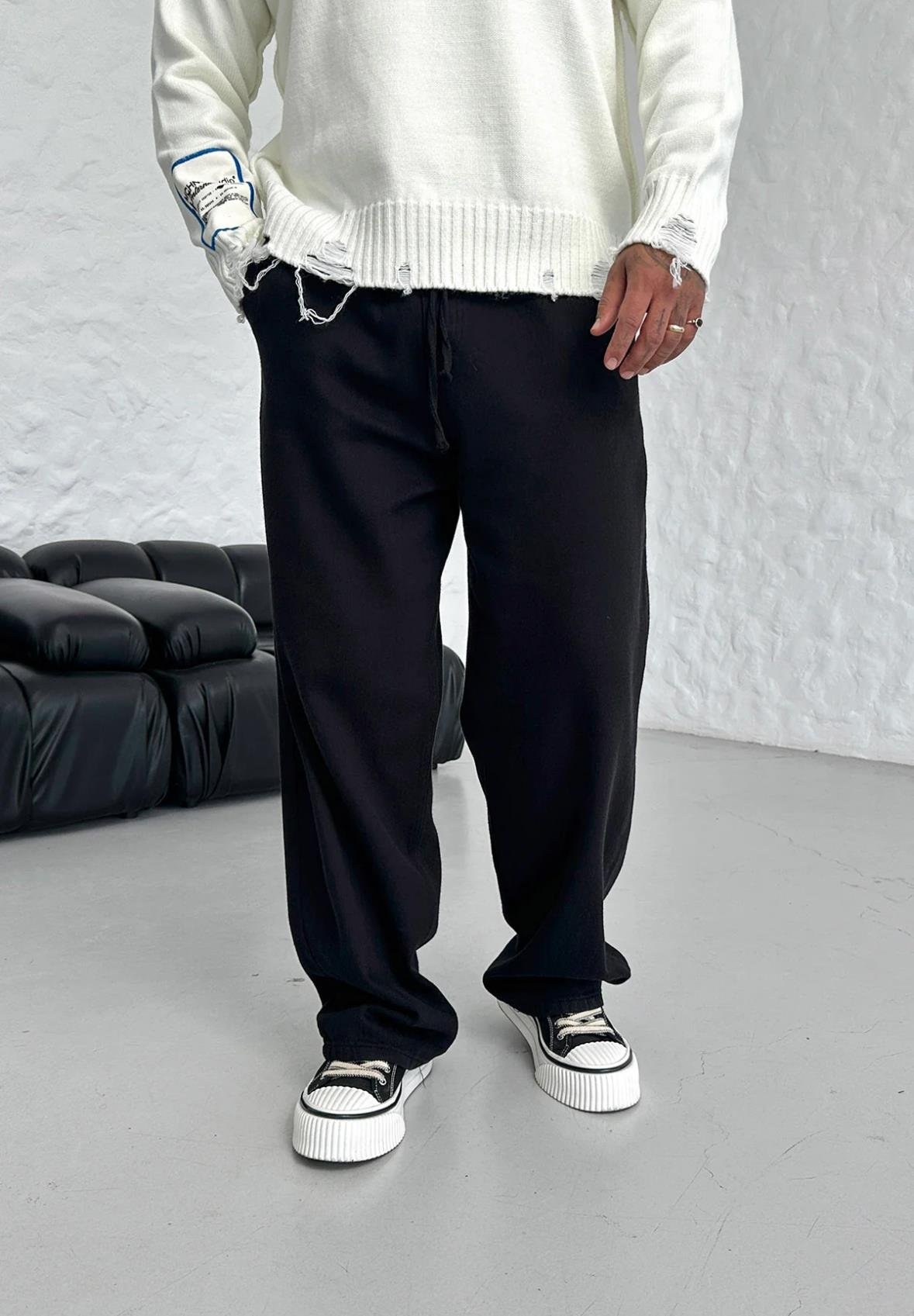 BAGGY KALIP GABARDİN PANTOLON SİYAH
