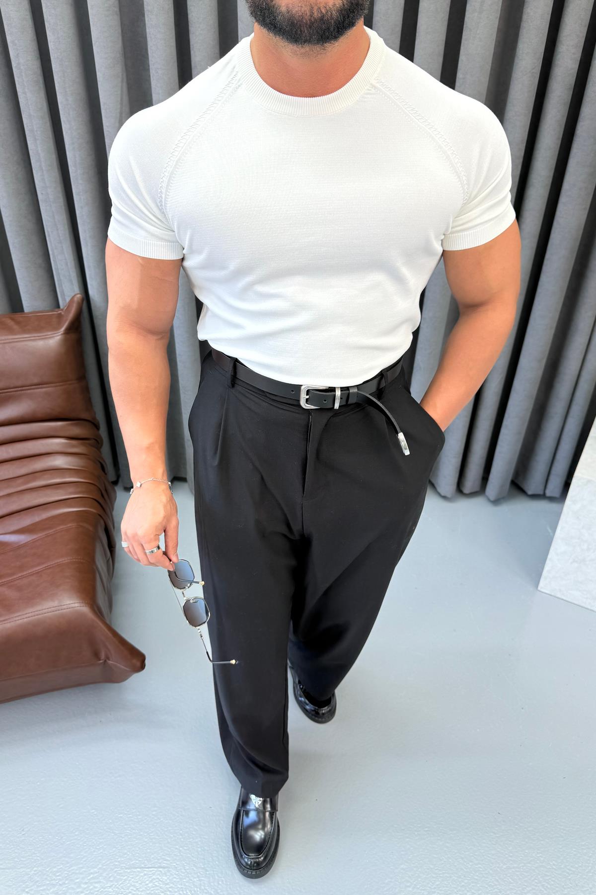 BASIC BİSİKLET YAKA SLİMFİT TRİKO BEYAZ