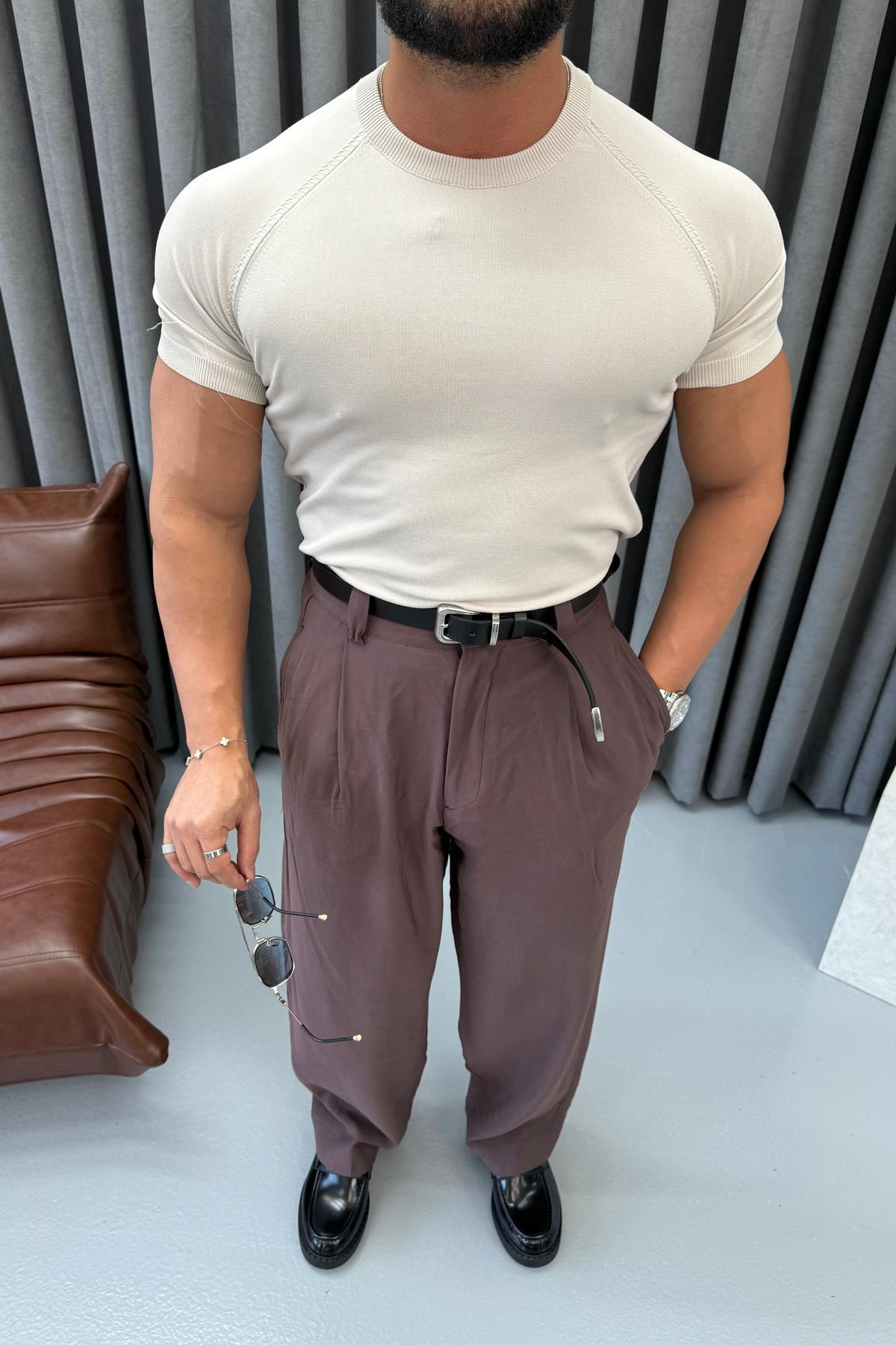 BASIC BİSİKLET YAKA SLİMFİT TRİKO KREM