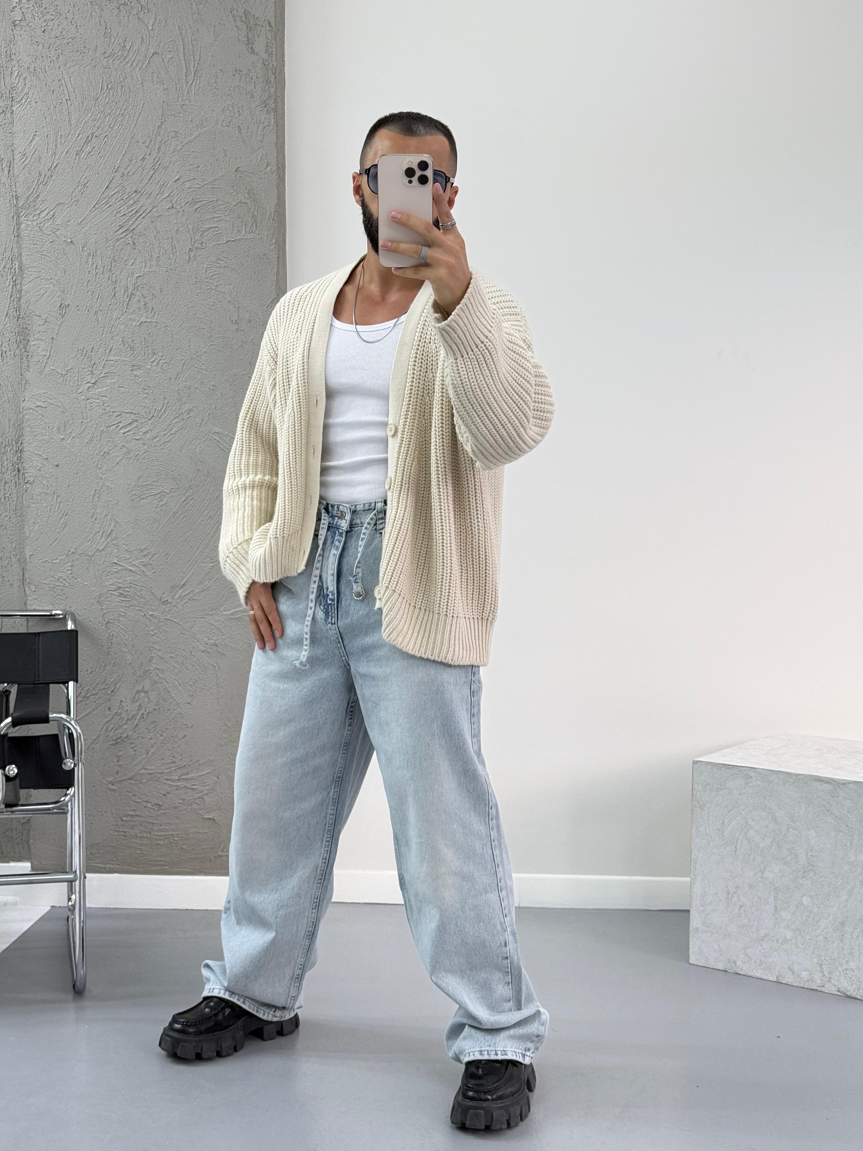 Bej Oversize Örme Hırka