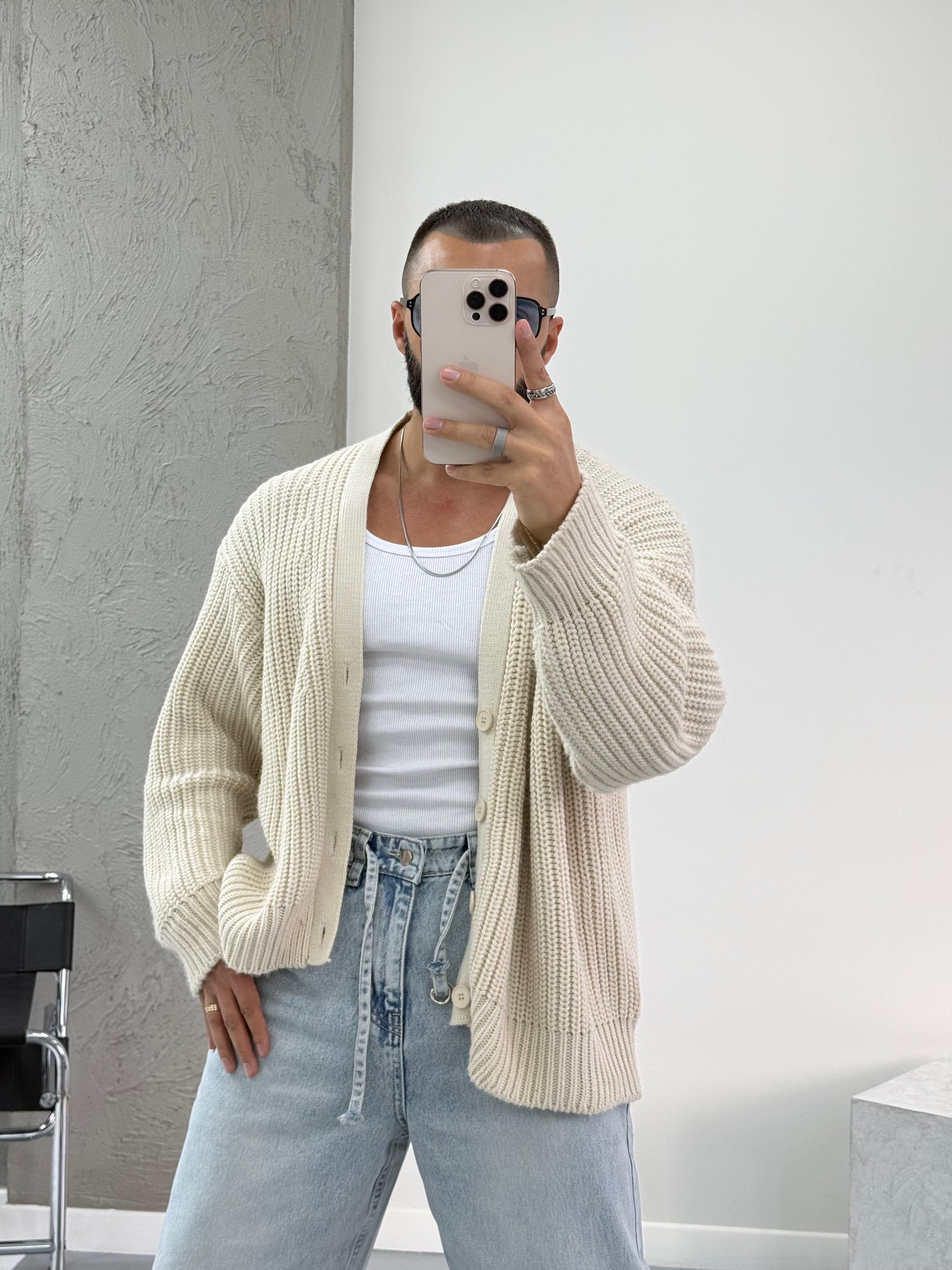 Bej Oversize Örme Hırka