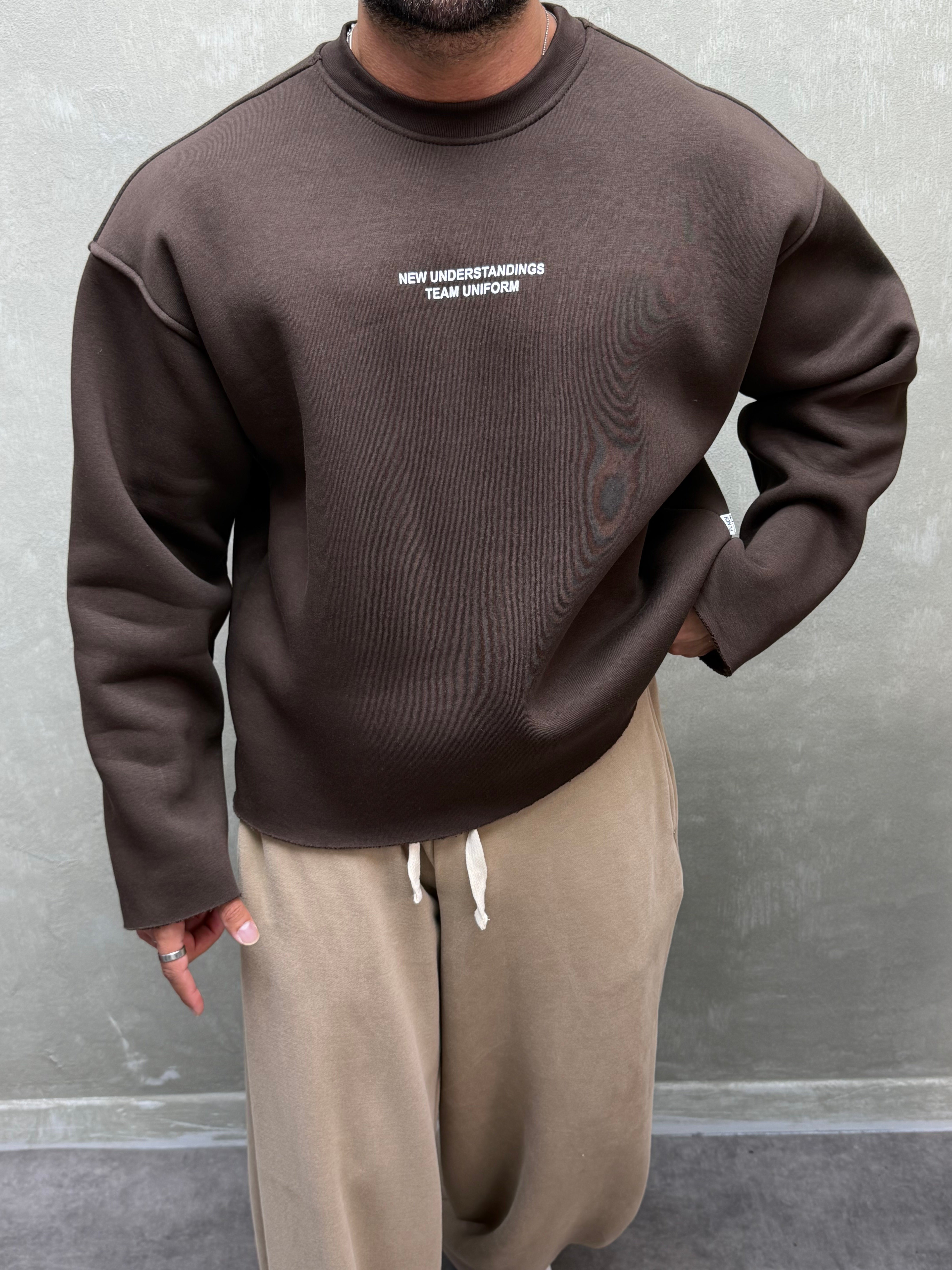 BOXY KALIP BELİVE SIRT DETAYLI SWEAT KAHVERENGİ 
