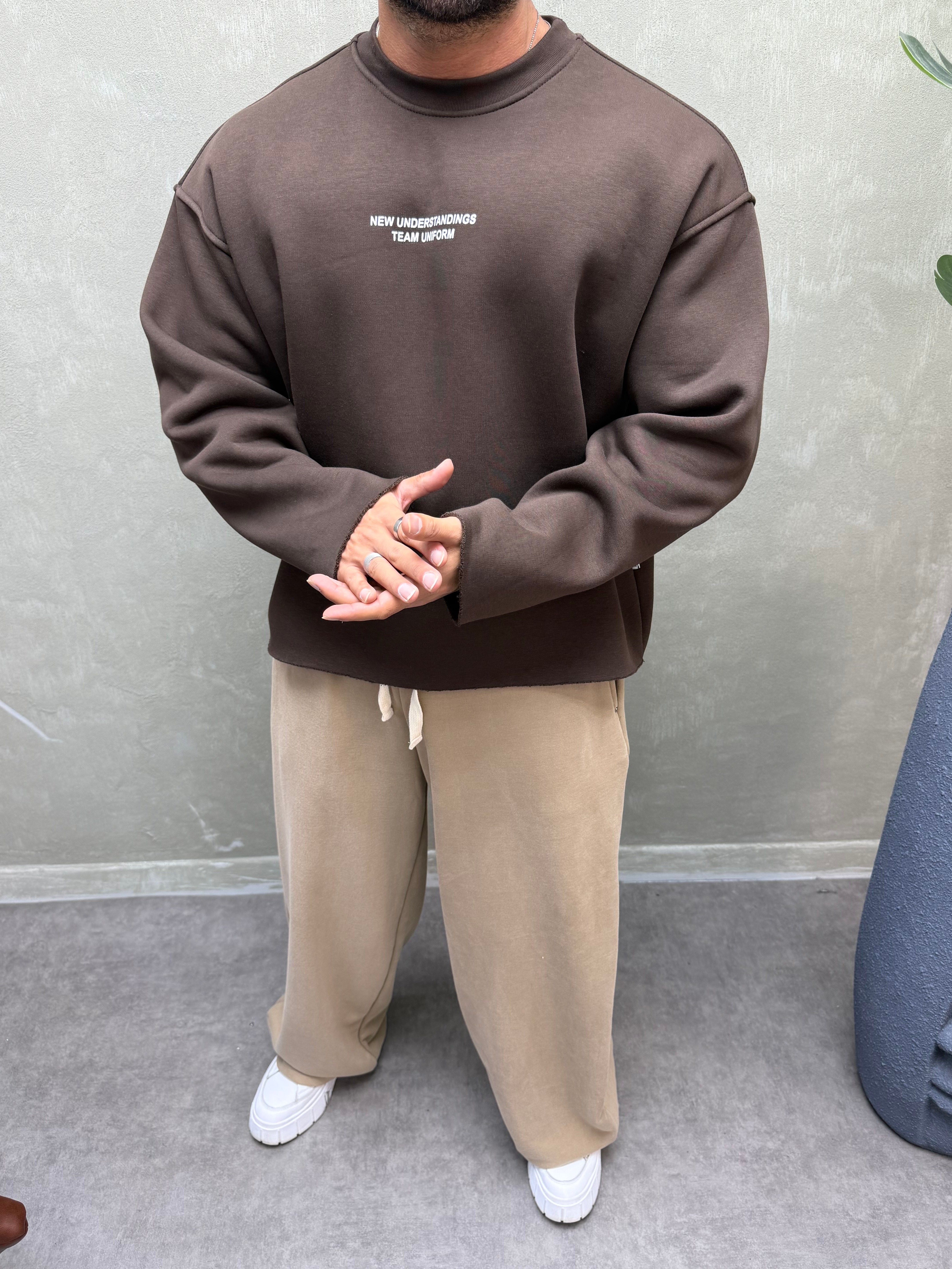 BOXY KALIP BELİVE SIRT DETAYLI SWEAT KAHVERENGİ 