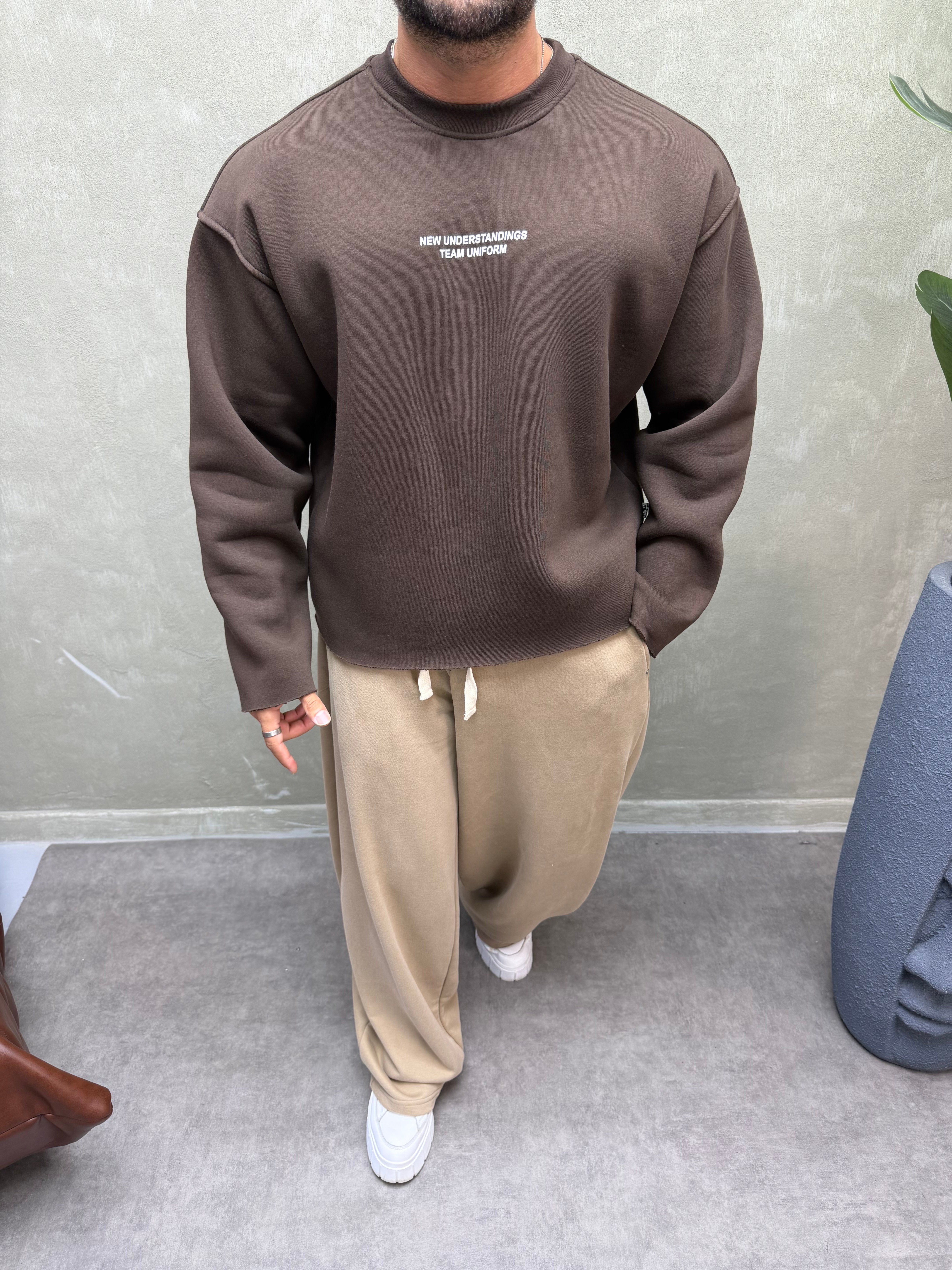 BOXY KALIP BELİVE SIRT DETAYLI SWEAT KAHVERENGİ 