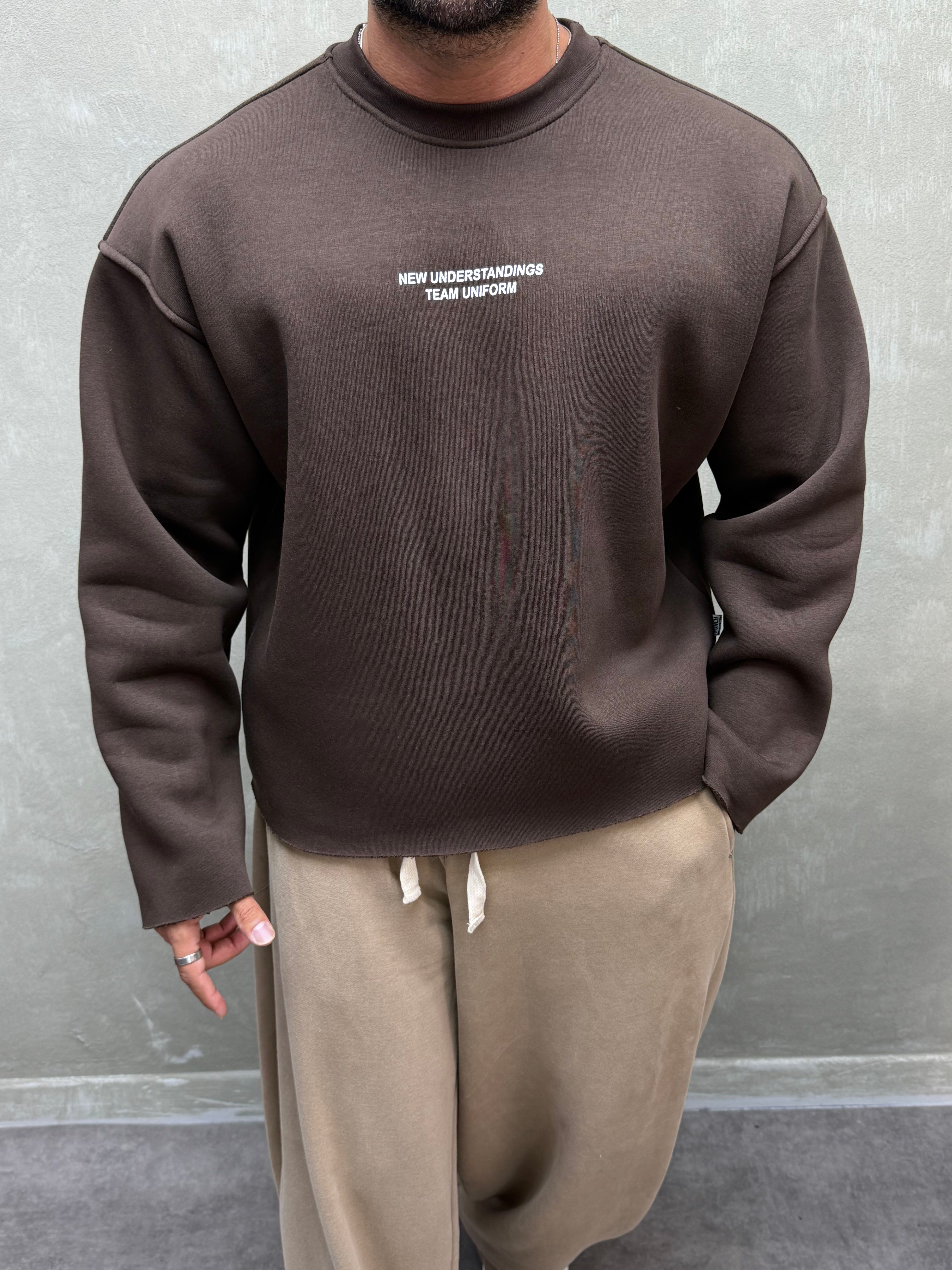 BOXY KALIP BELİVE SIRT DETAYLI SWEAT KAHVERENGİ 