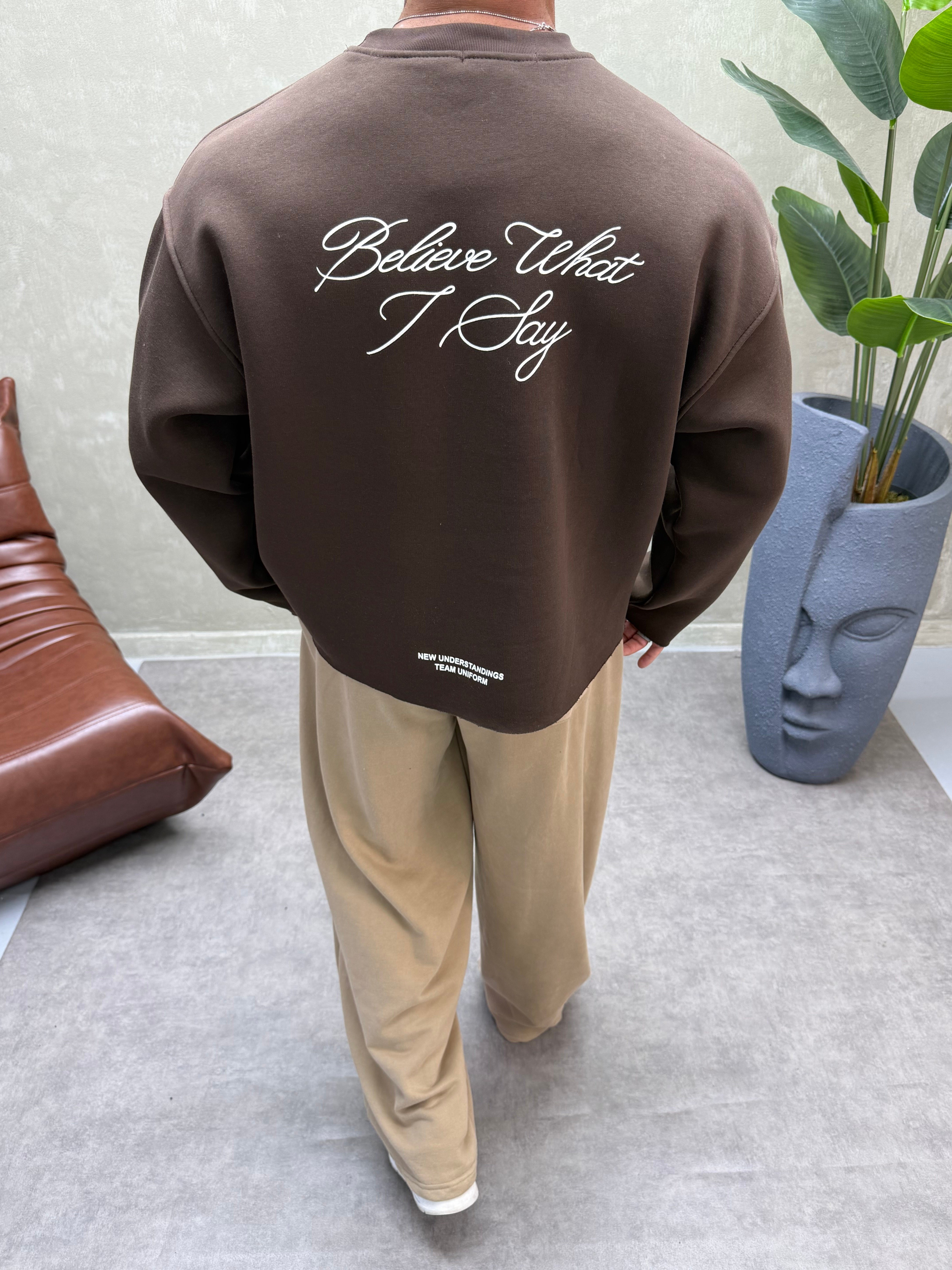 BOXY KALIP BELİVE SIRT DETAYLI SWEAT KAHVERENGİ 