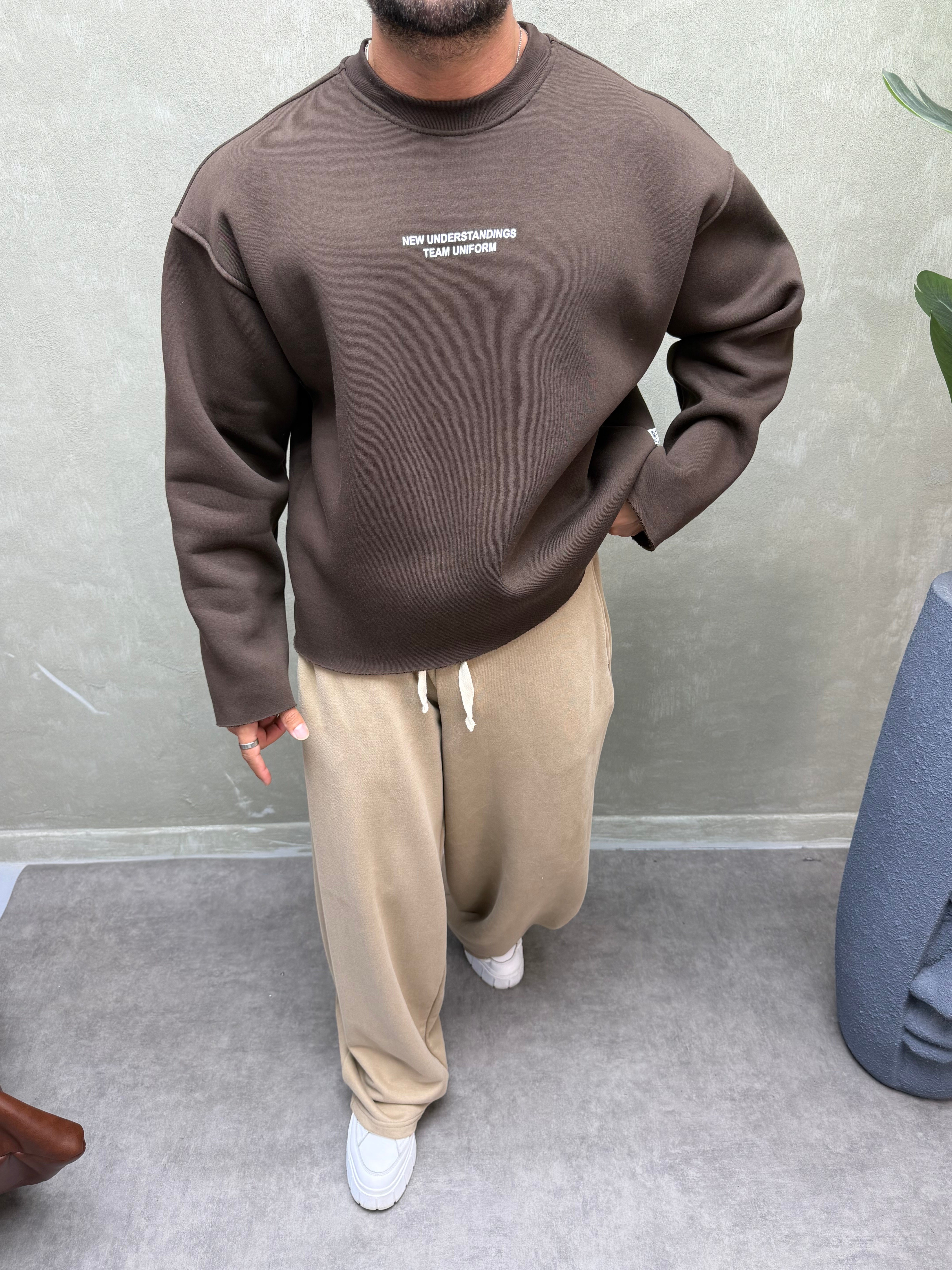 BOXY KALIP BELİVE SIRT DETAYLI SWEAT KAHVERENGİ 