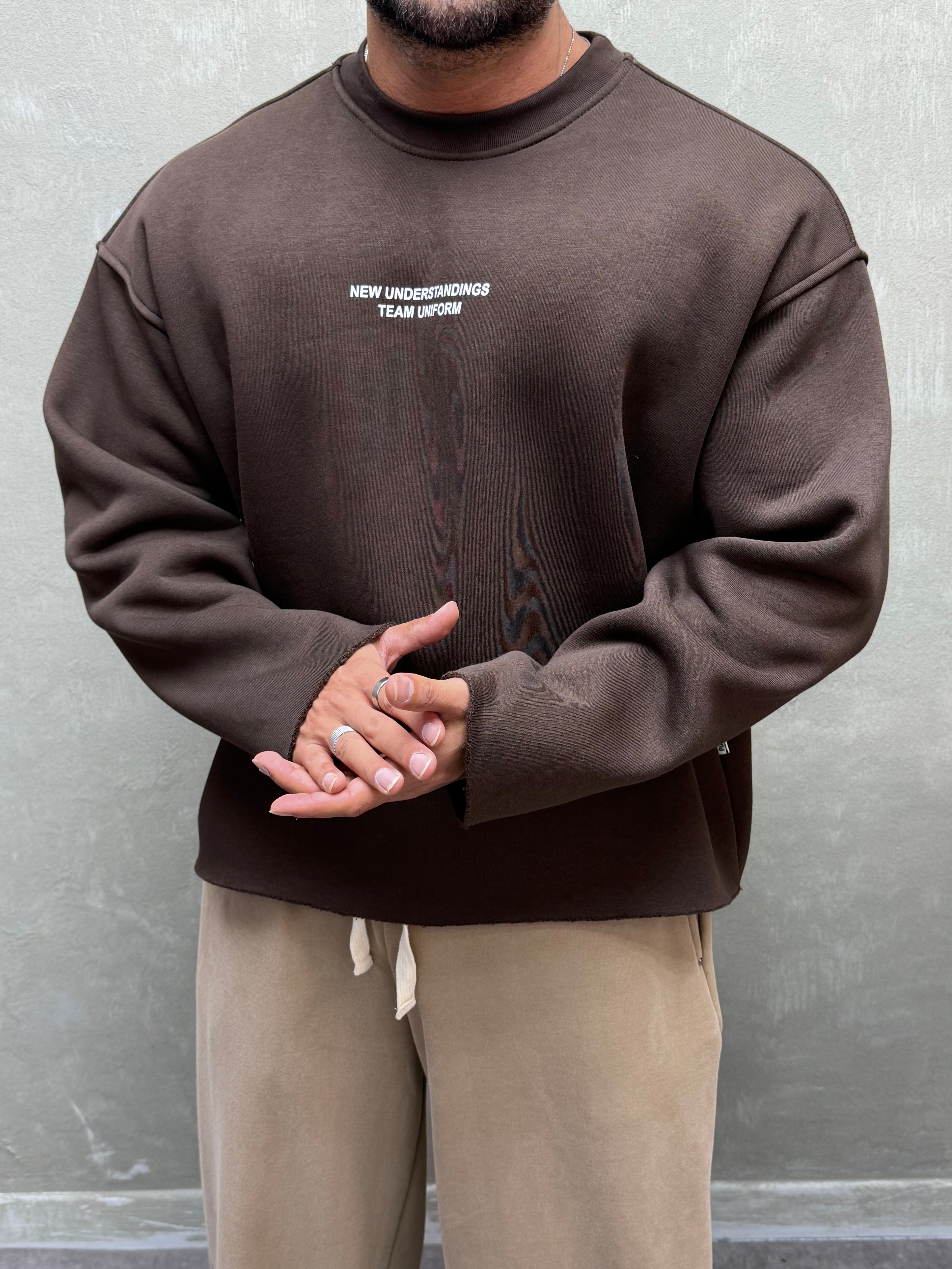 BOXY KALIP BELİVE SIRT DETAYLI SWEAT KAHVERENGİ 