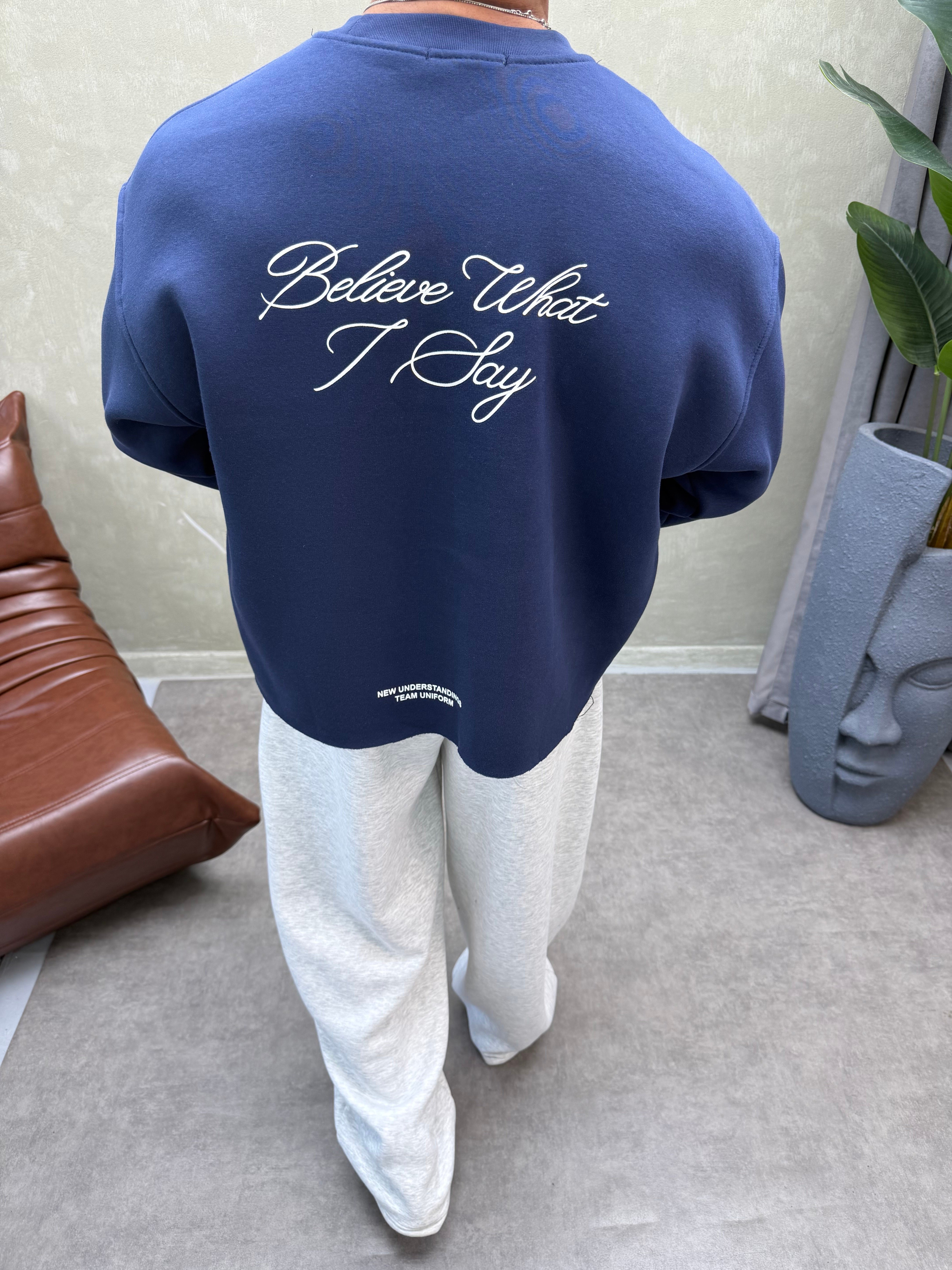 BOXY KALIP BELİVE SIRT DETAYLI SWEAT LACİVERT