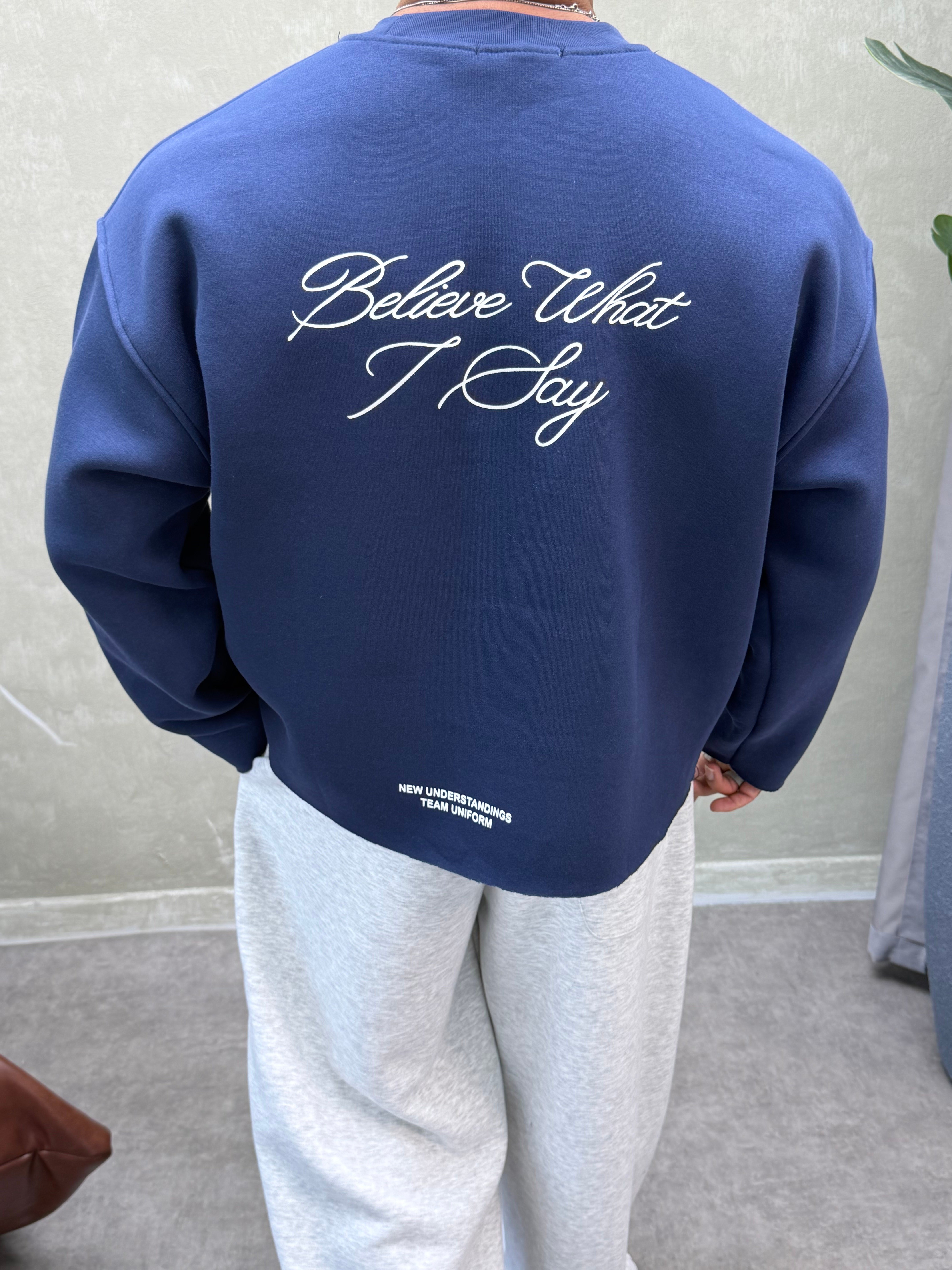 BOXY KALIP BELİVE SIRT DETAYLI SWEAT LACİVERT