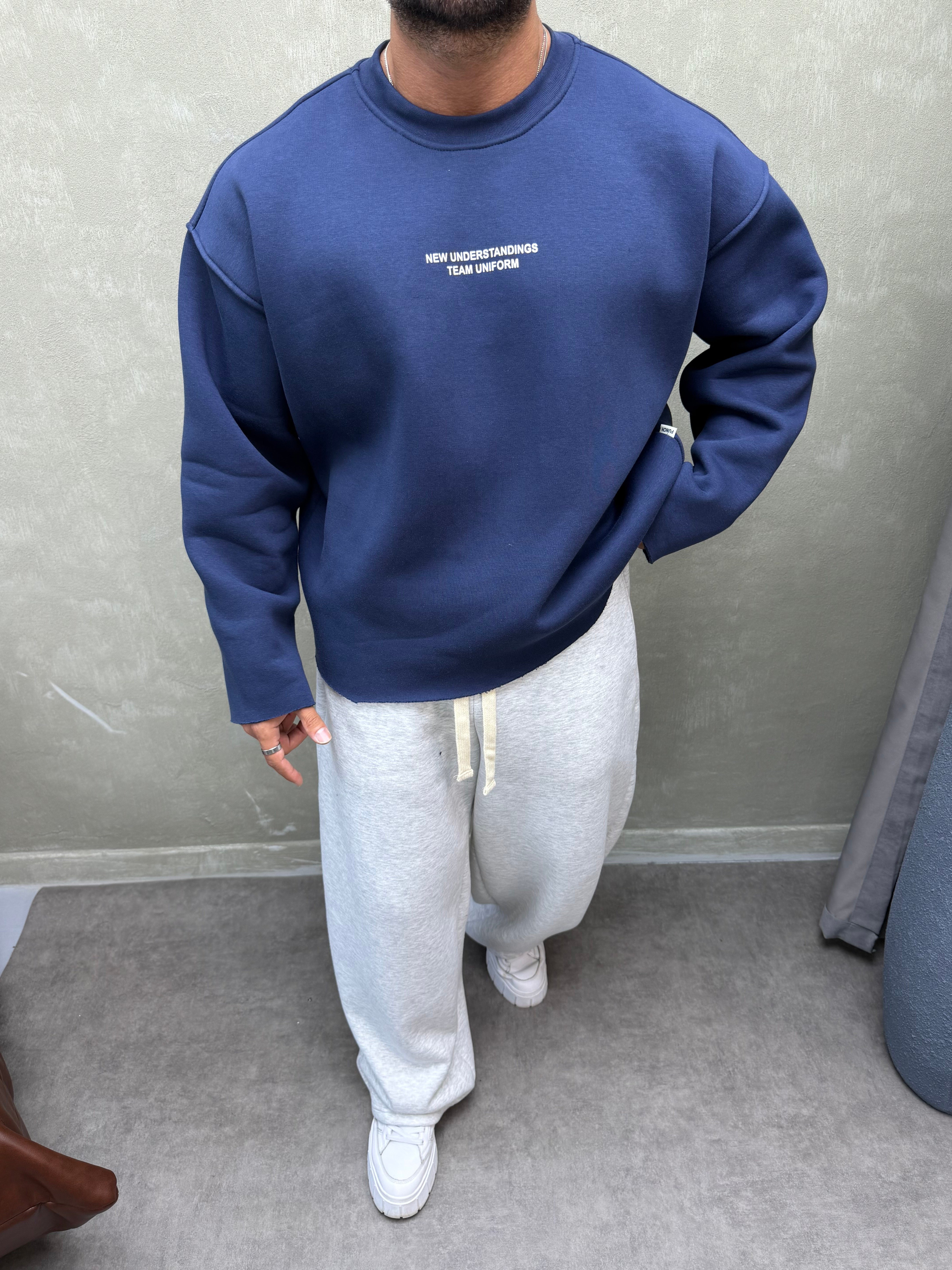 BOXY KALIP BELİVE SIRT DETAYLI SWEAT LACİVERT