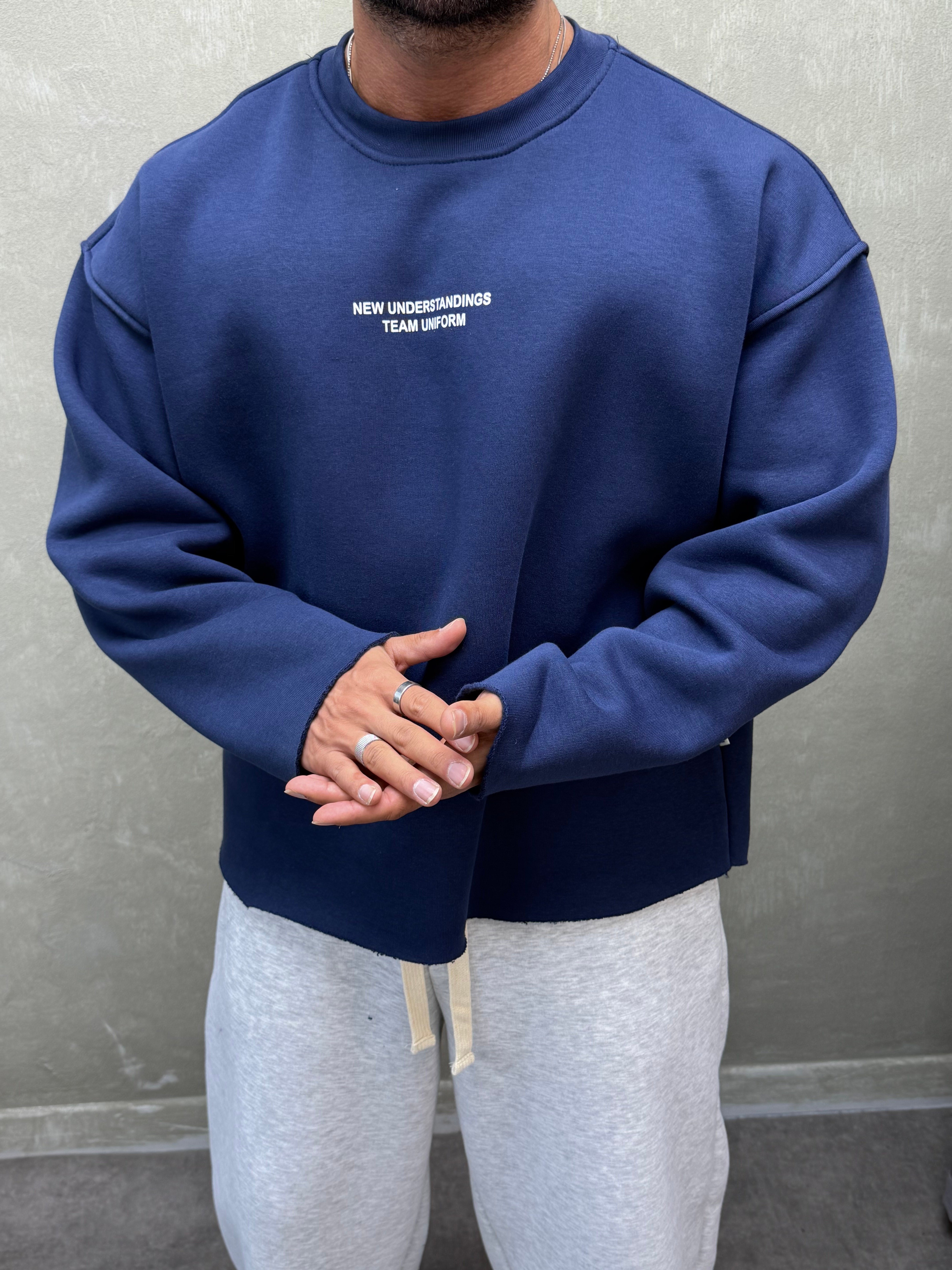 BOXY KALIP BELİVE SIRT DETAYLI SWEAT LACİVERT