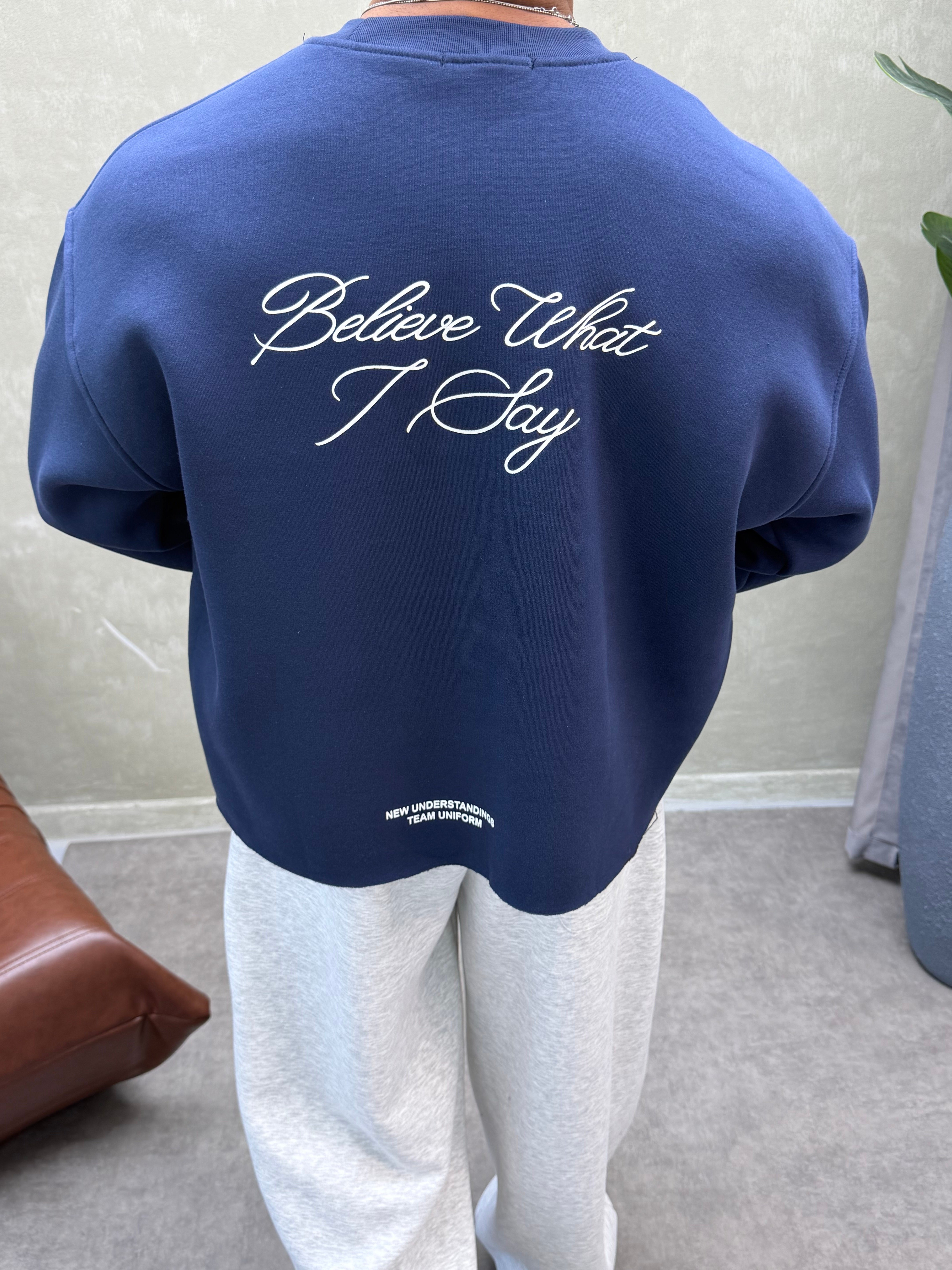 BOXY KALIP BELİVE SIRT DETAYLI SWEAT LACİVERT