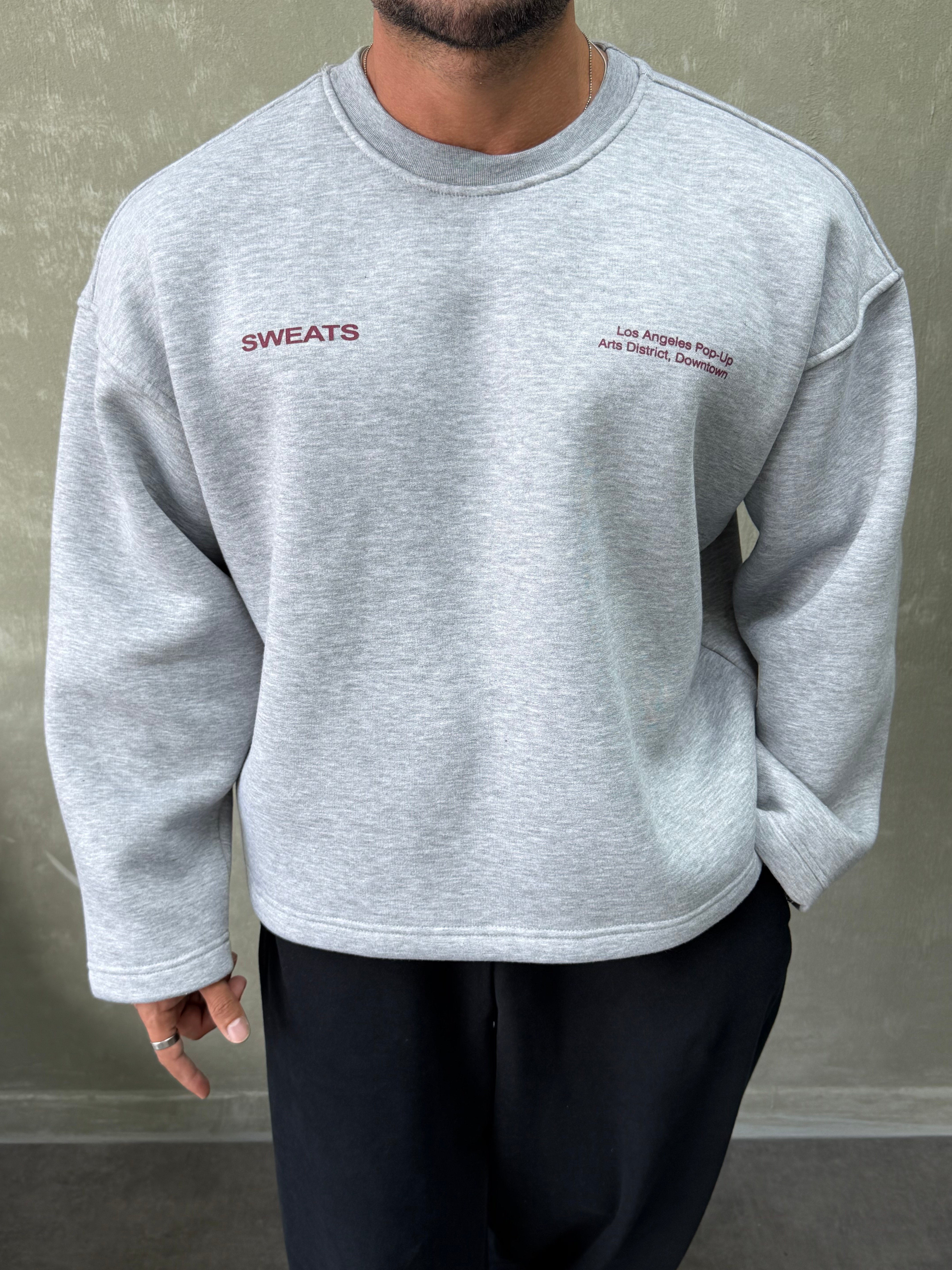 BOXY KALIP OVERSIZE SIRT BASKILI SWEAT GRİ