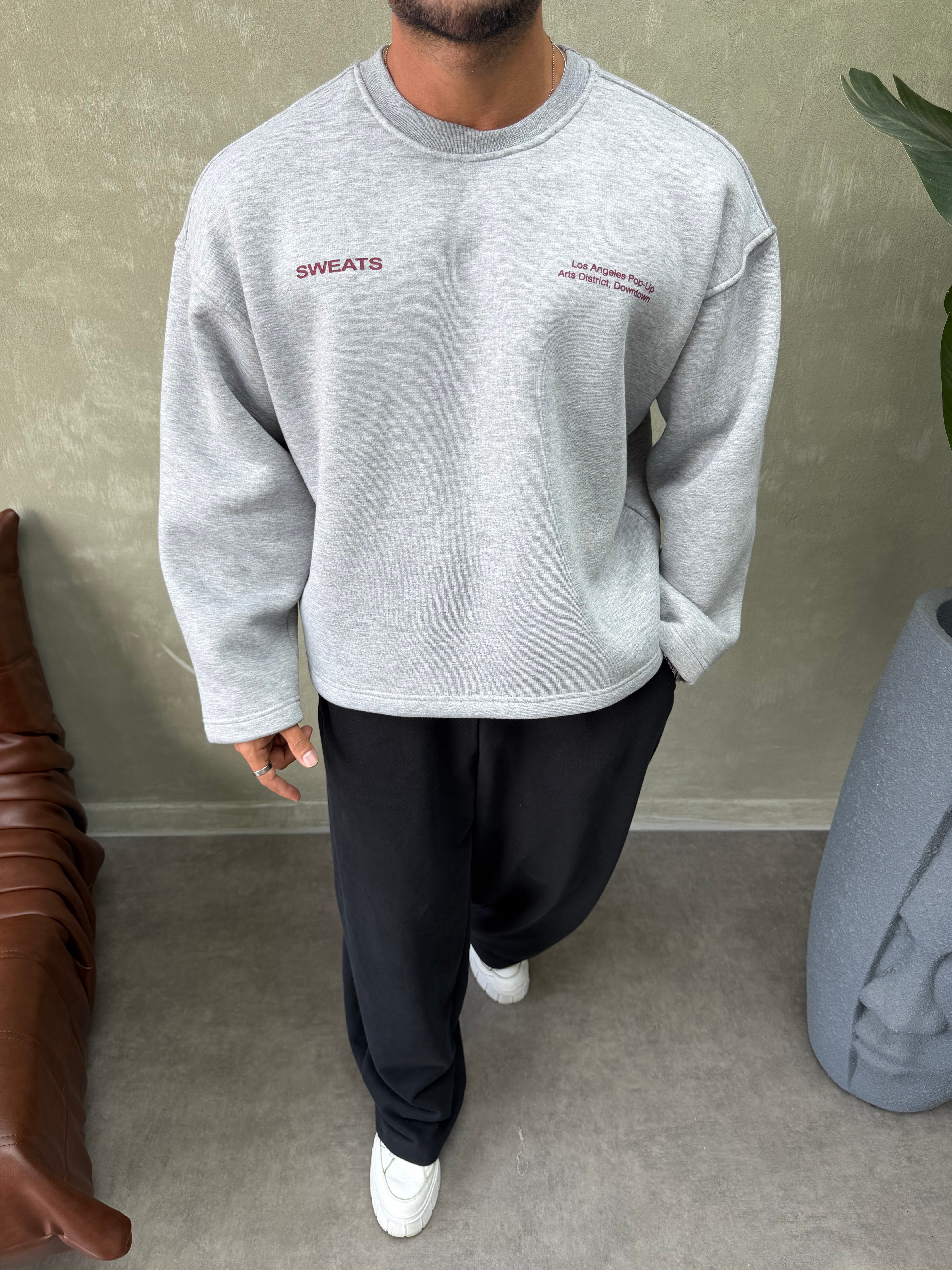 BOXY KALIP OVERSIZE SIRT BASKILI SWEAT GRİ