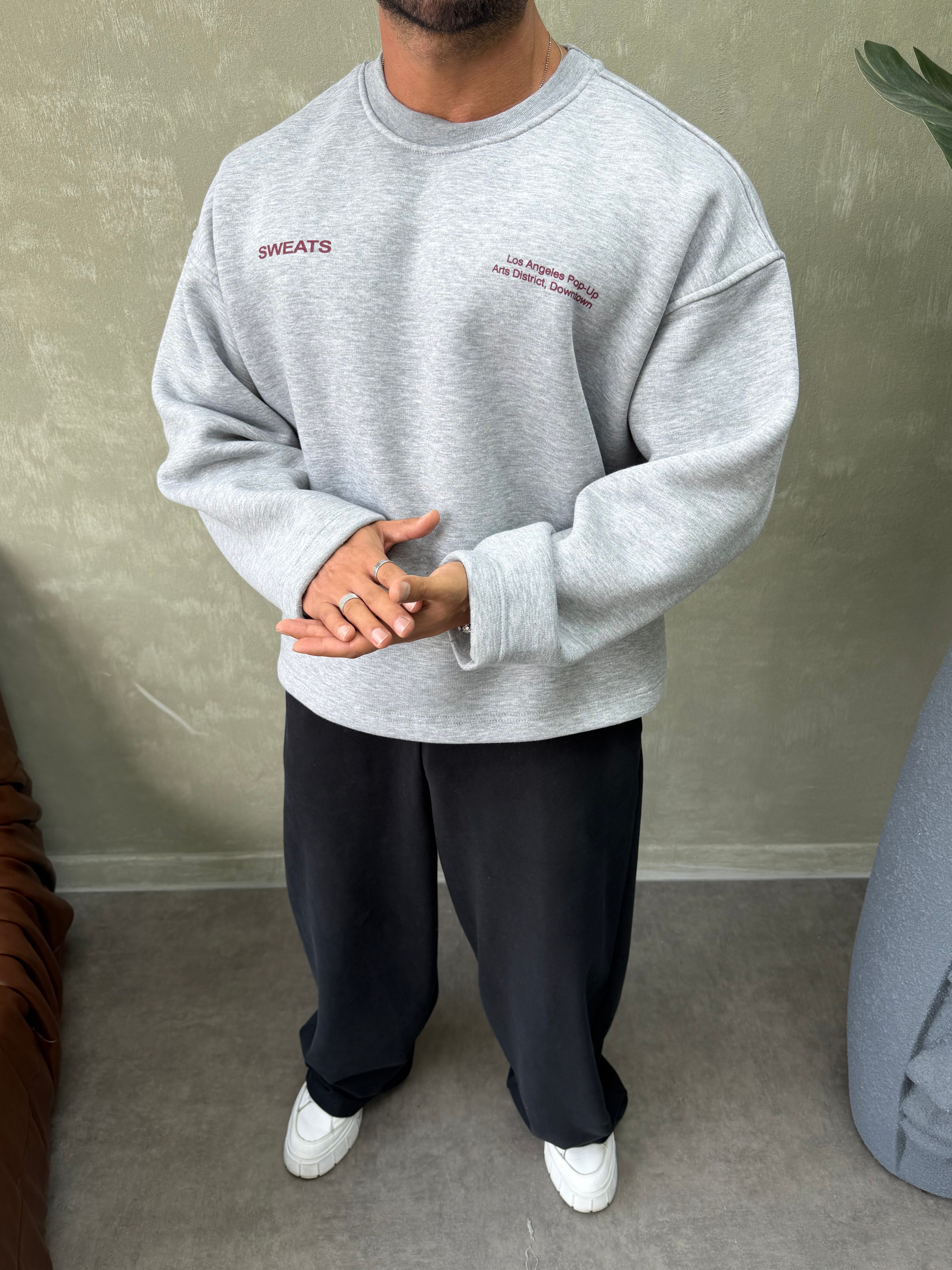 BOXY KALIP OVERSIZE SIRT BASKILI SWEAT GRİ
