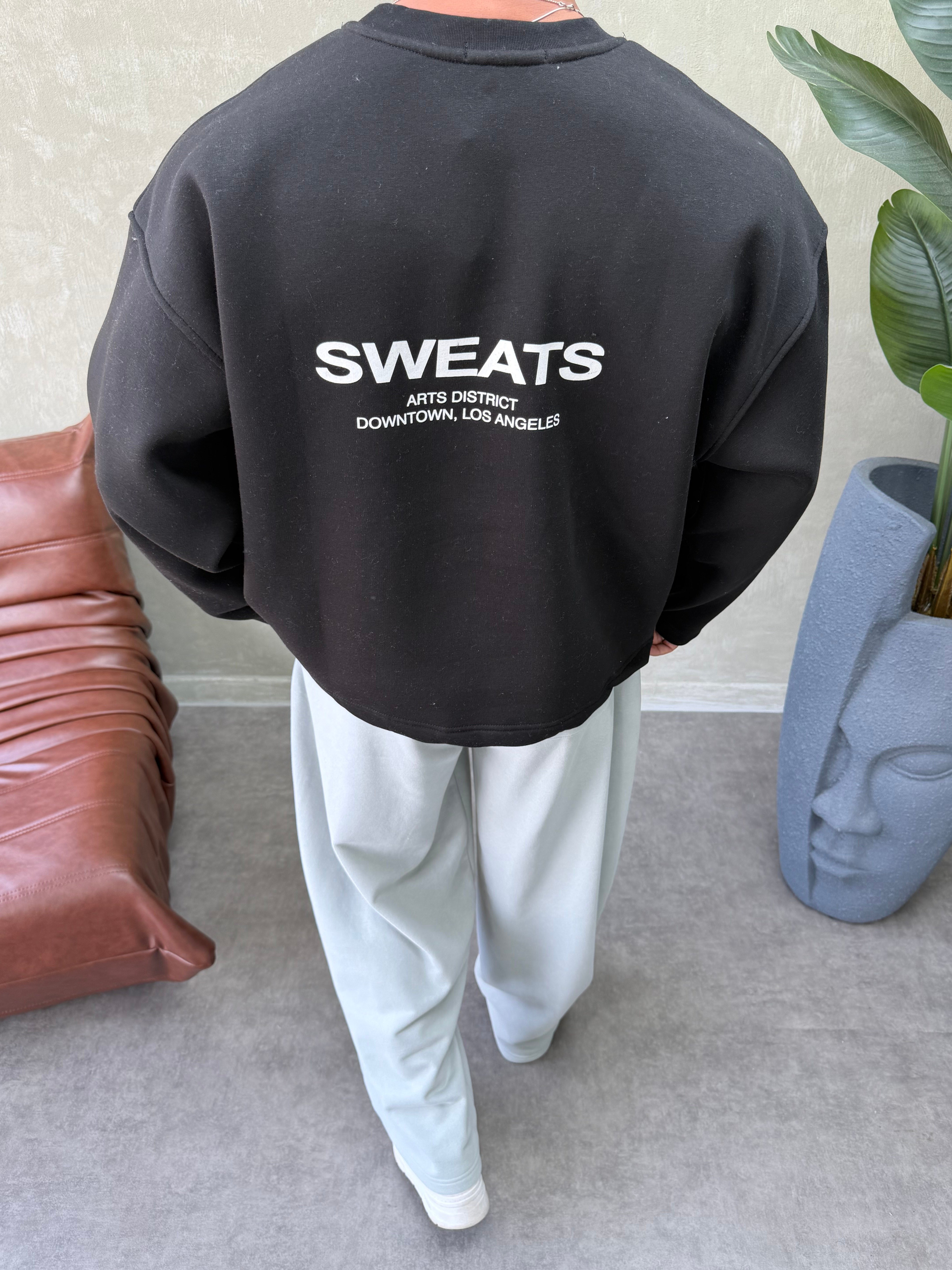 BOXY KALIP OVERSIZE SIRT BASKILI SWEAT SİYAH