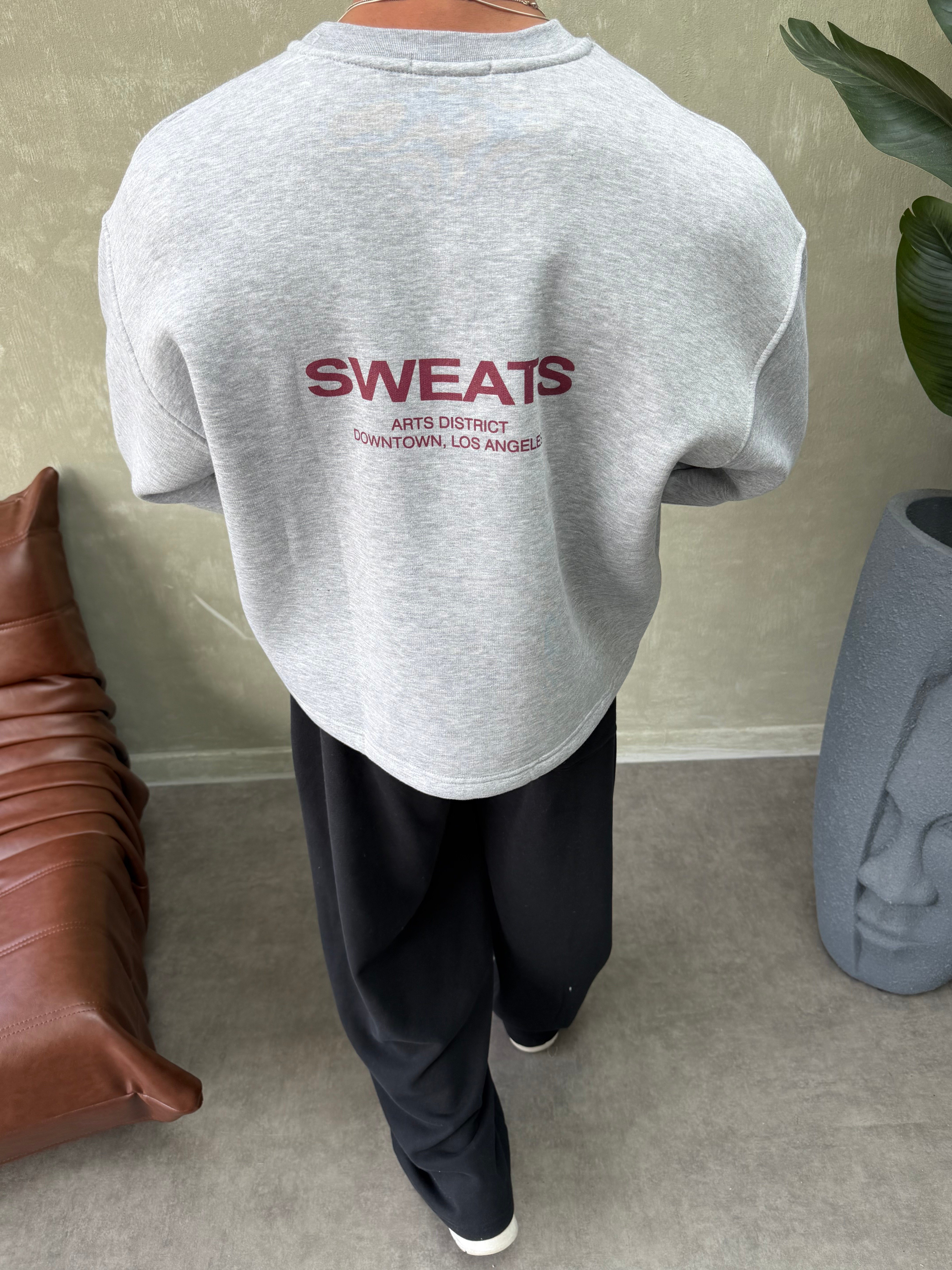 BOXY KALIP OVERSIZE SIRT BASKILI SWEAT GRİ