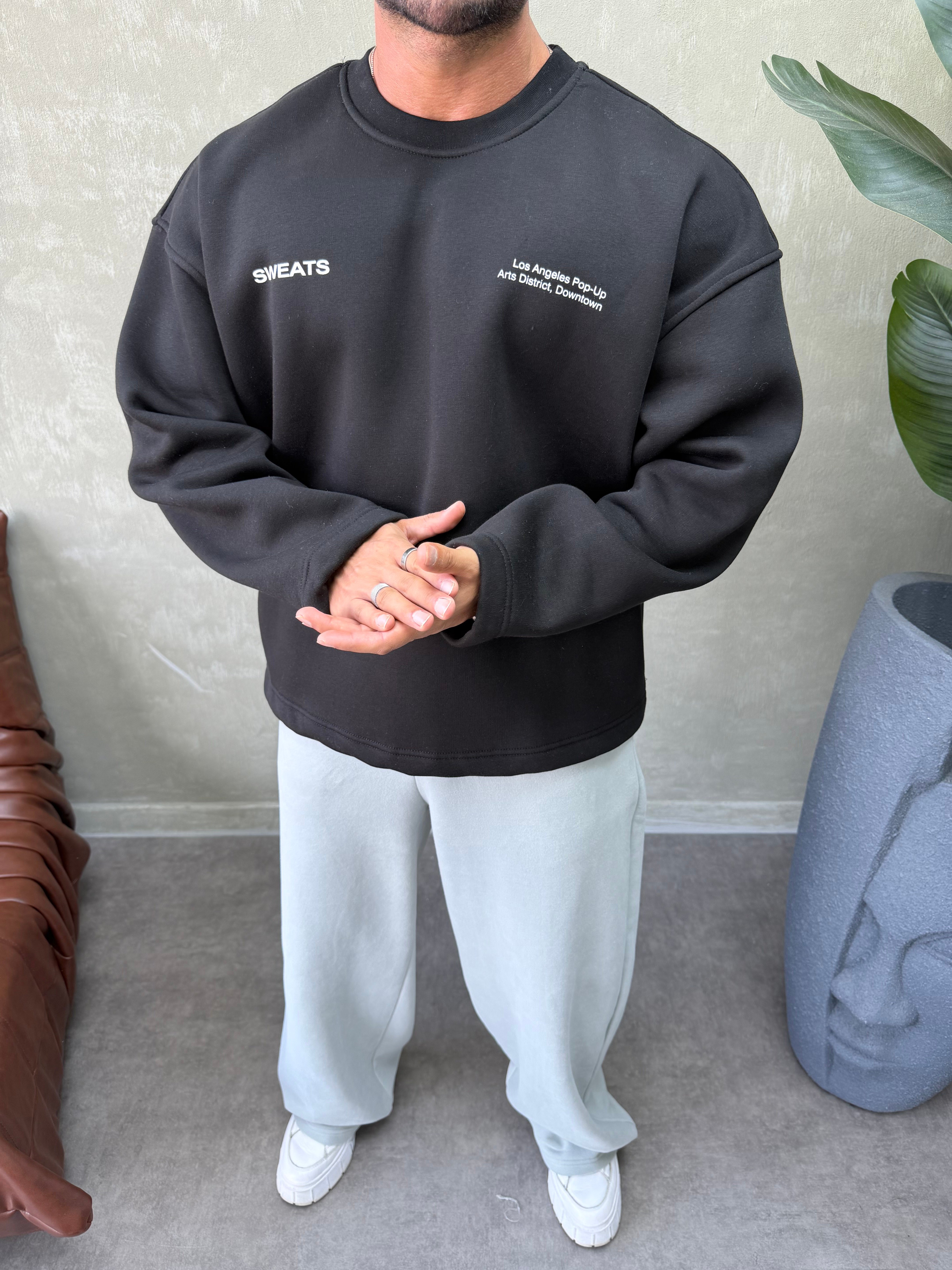 BOXY KALIP OVERSIZE SIRT BASKILI SWEAT SİYAH