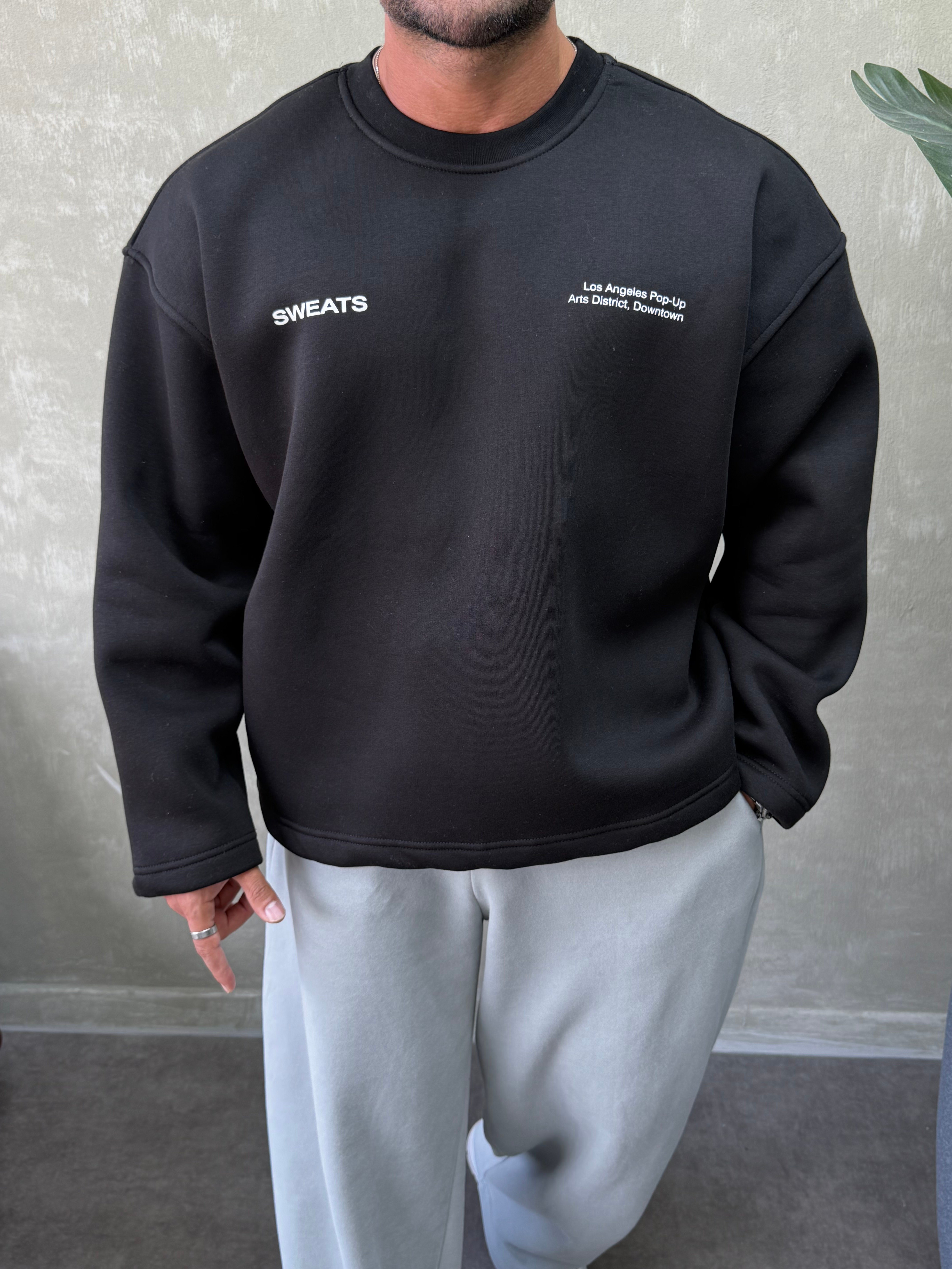 BOXY KALIP OVERSIZE SIRT BASKILI SWEAT SİYAH