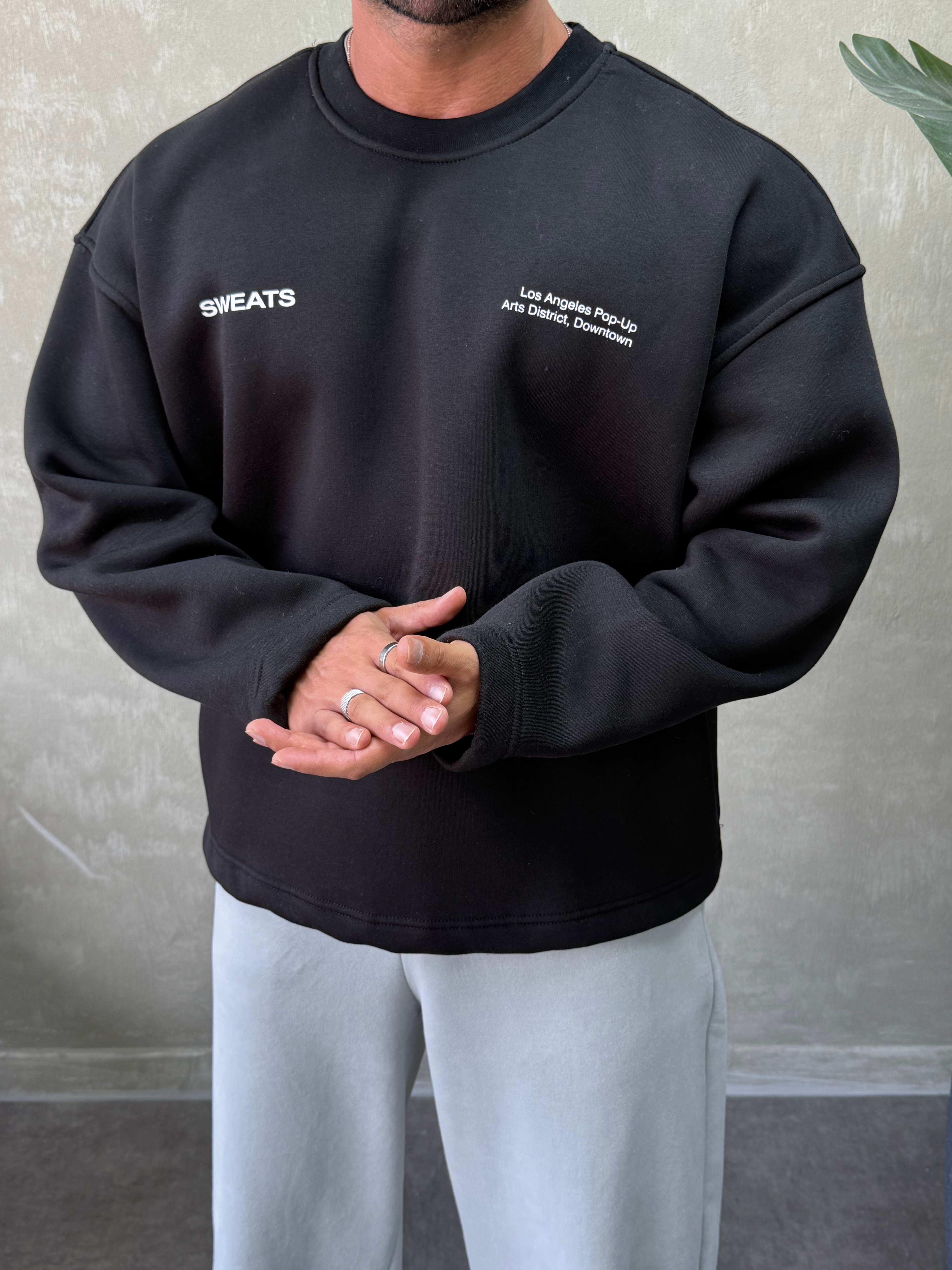 BOXY KALIP OVERSIZE SIRT BASKILI SWEAT SİYAH