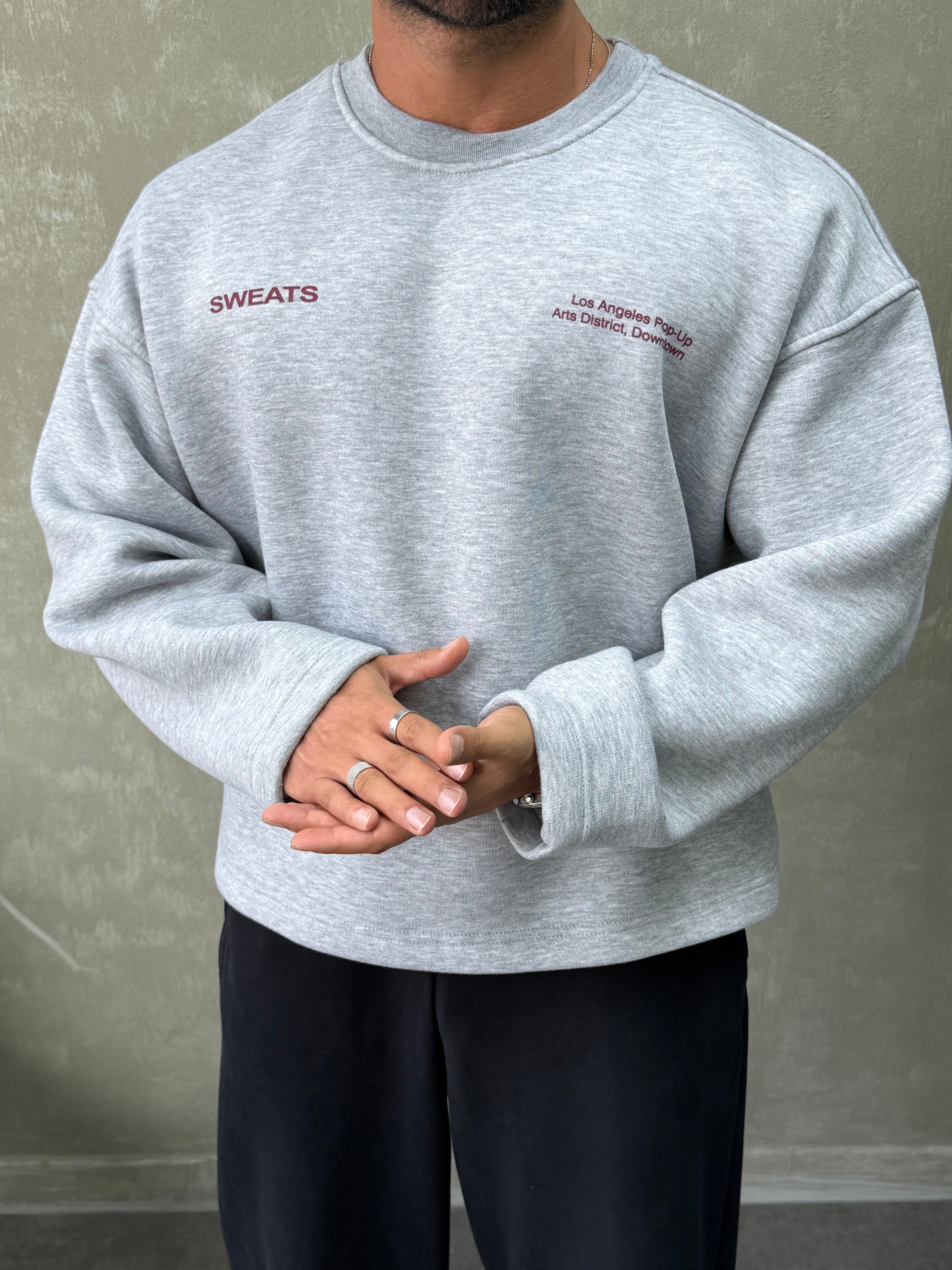 BOXY KALIP OVERSIZE SIRT BASKILI SWEAT GRİ