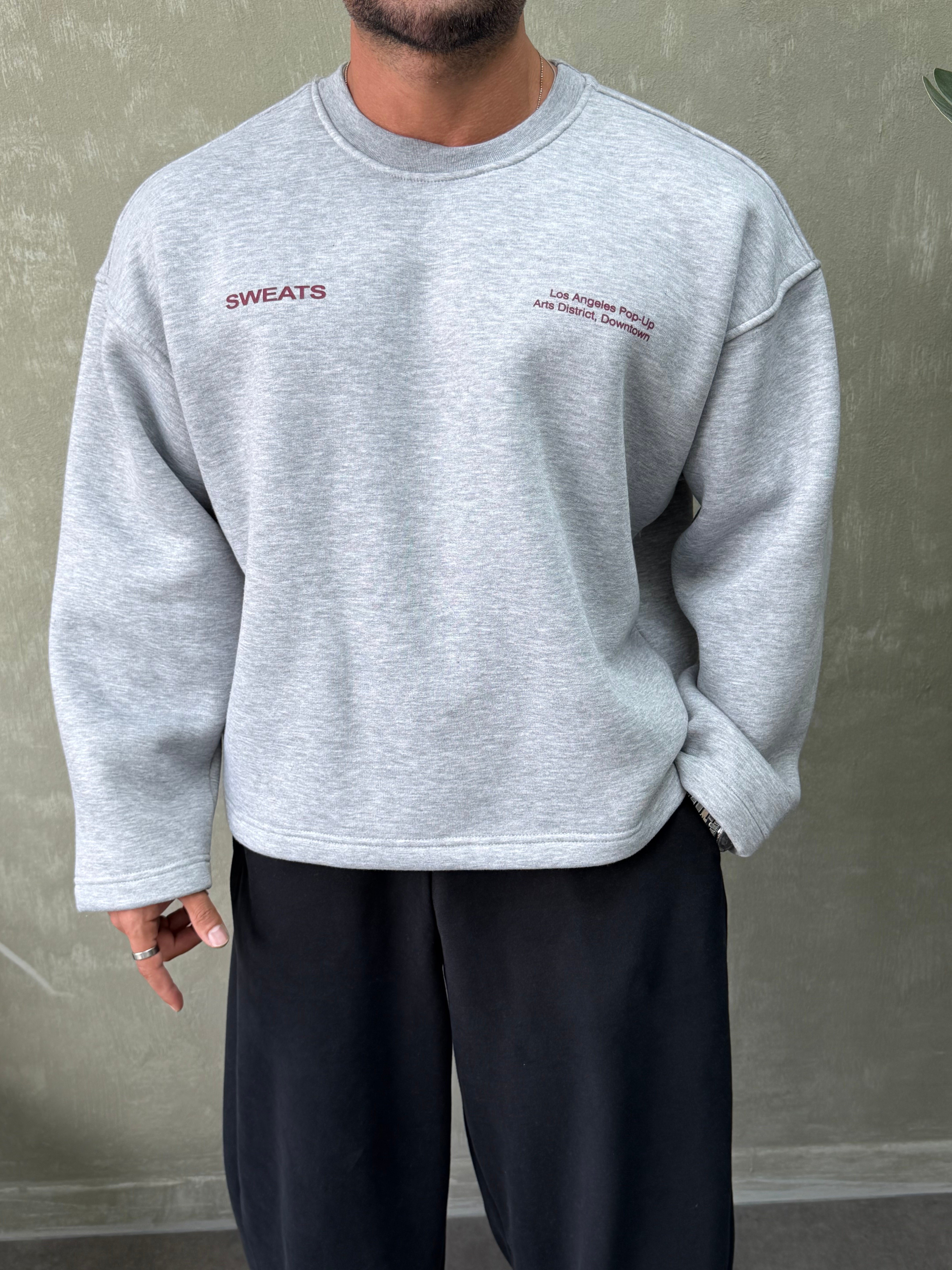 BOXY KALIP OVERSIZE SIRT BASKILI SWEAT GRİ