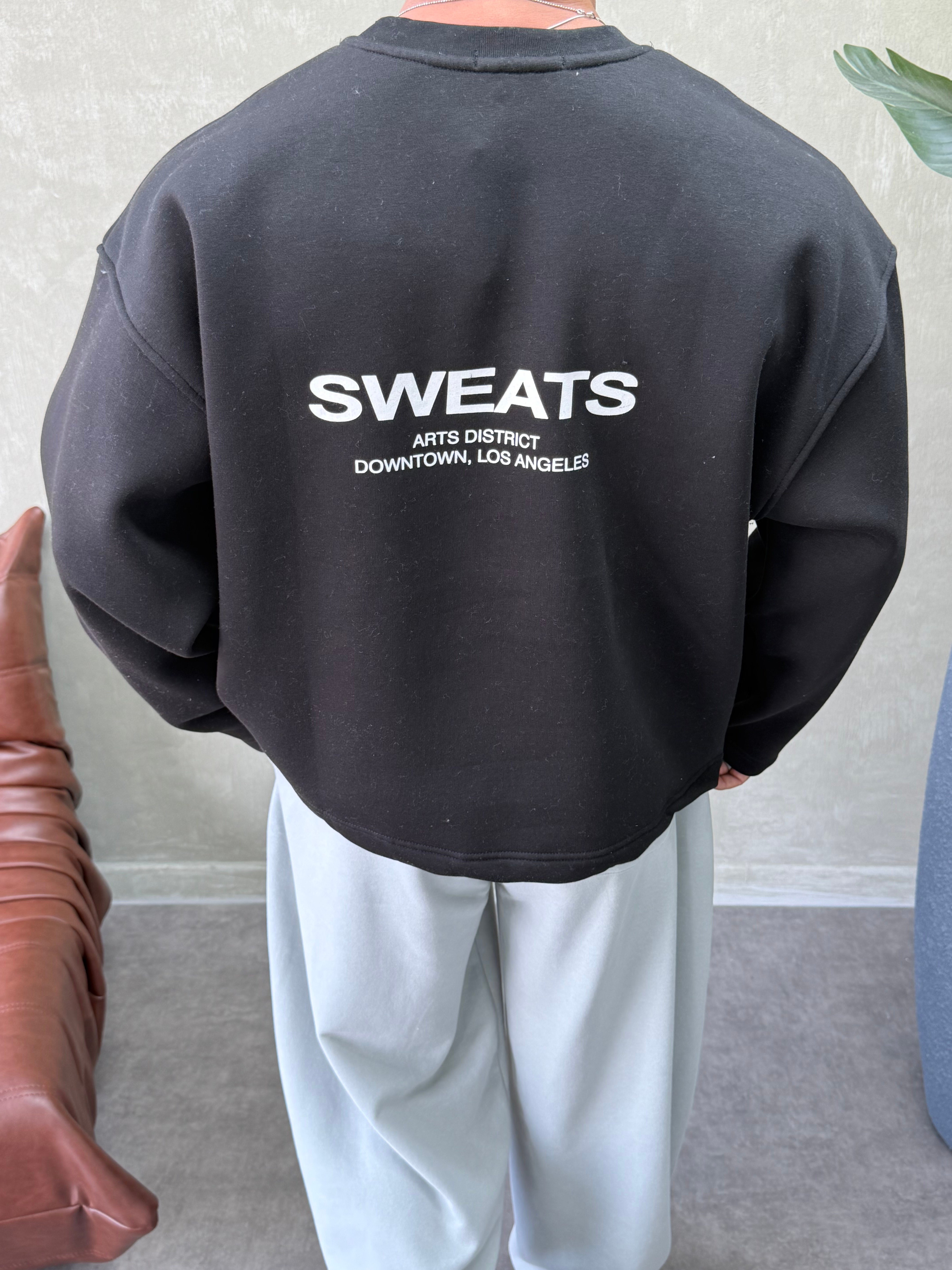 BOXY KALIP OVERSIZE SIRT BASKILI SWEAT SİYAH