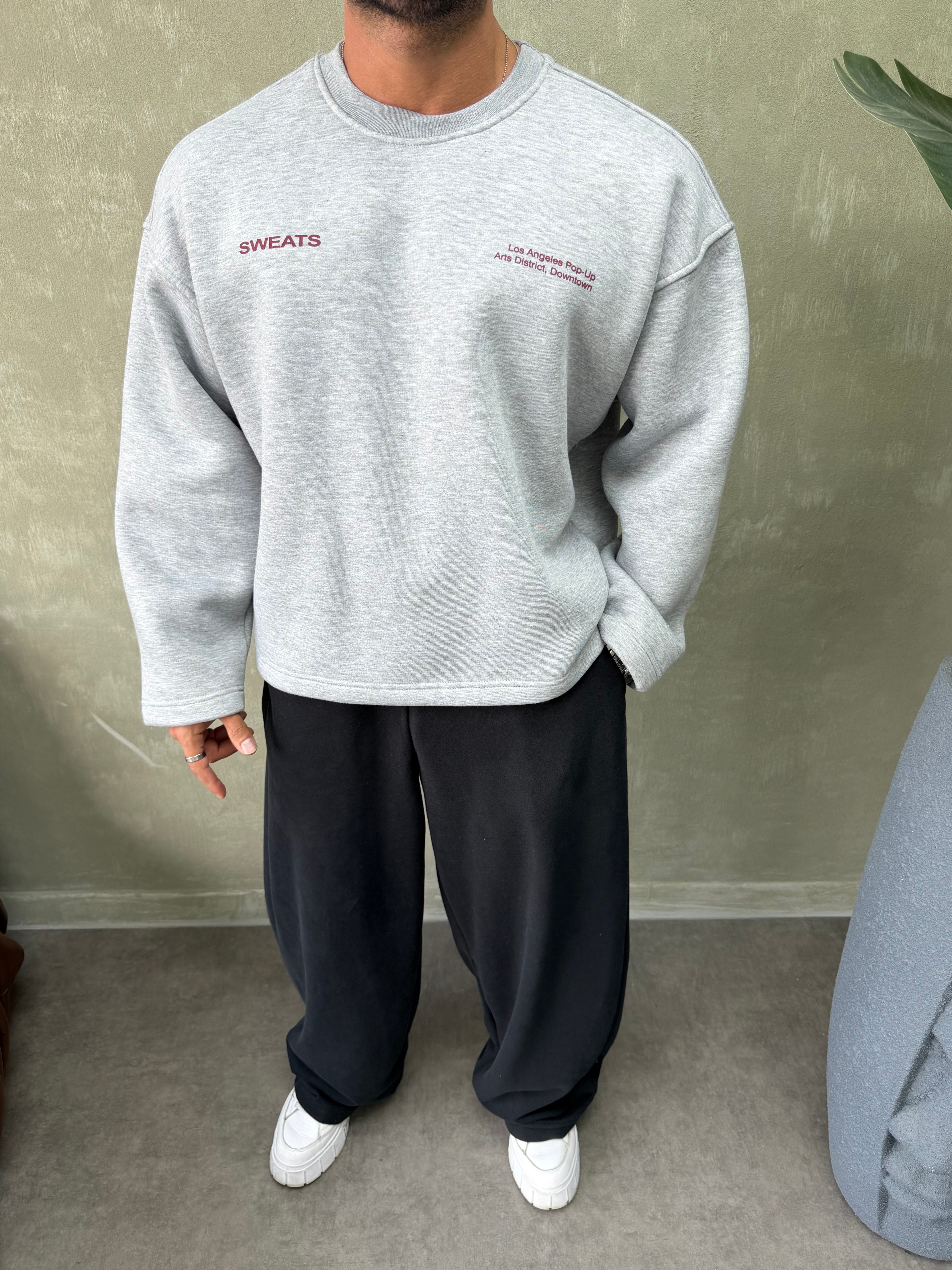 BOXY KALIP OVERSIZE SIRT BASKILI SWEAT GRİ