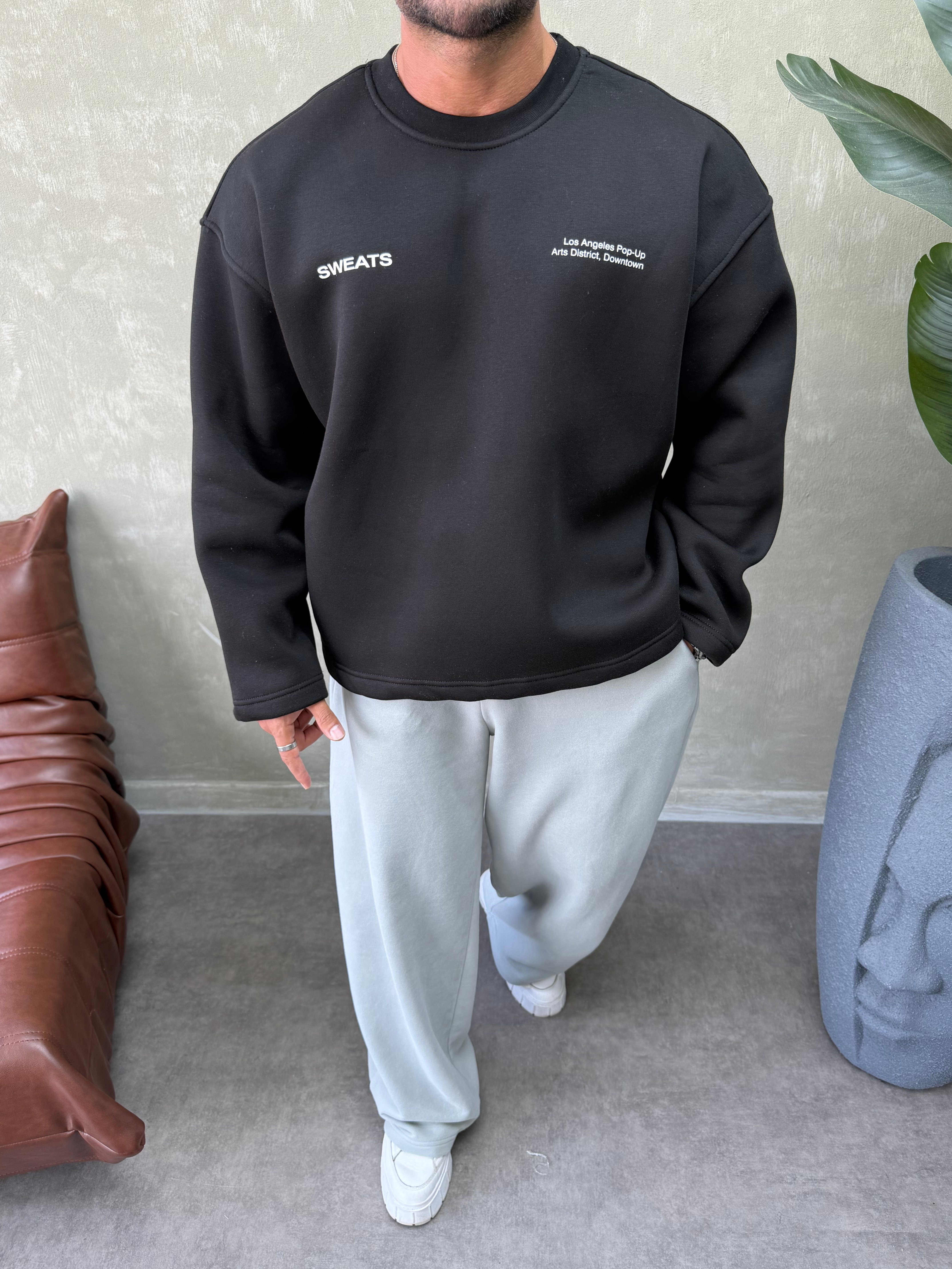 BOXY KALIP OVERSIZE SIRT BASKILI SWEAT SİYAH