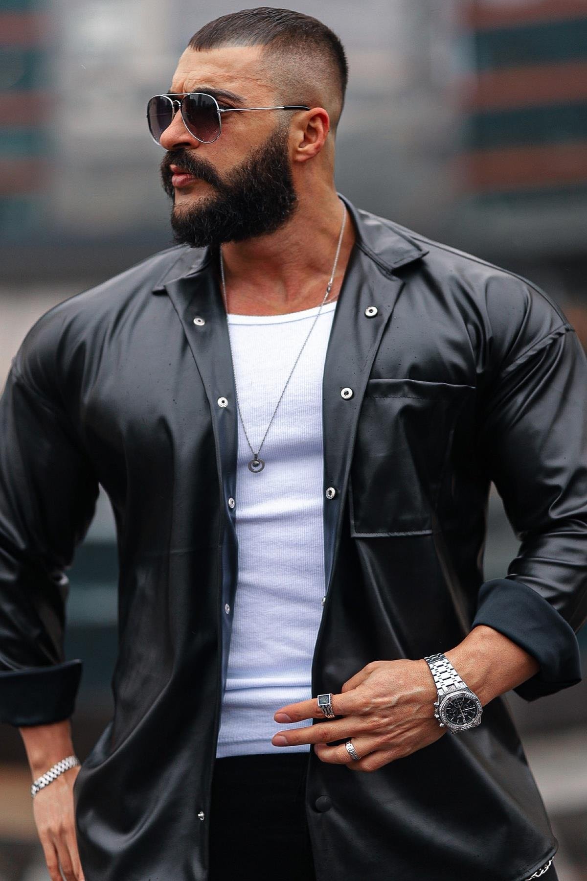 DERİ OVERSİZE GÖMLEK SİYAH