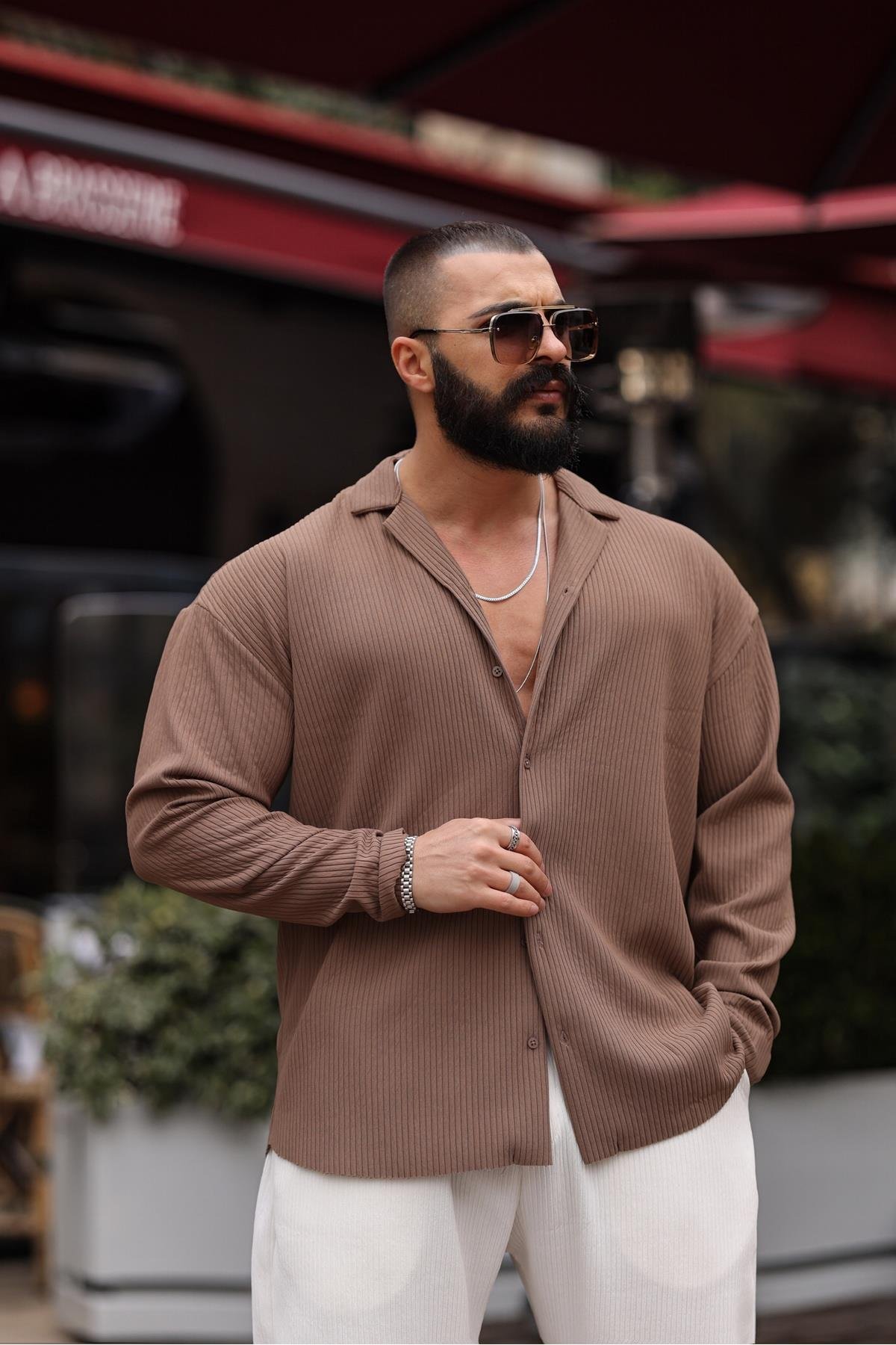 FİTİLLİ OVERSİZE GÖMLEK BEJ