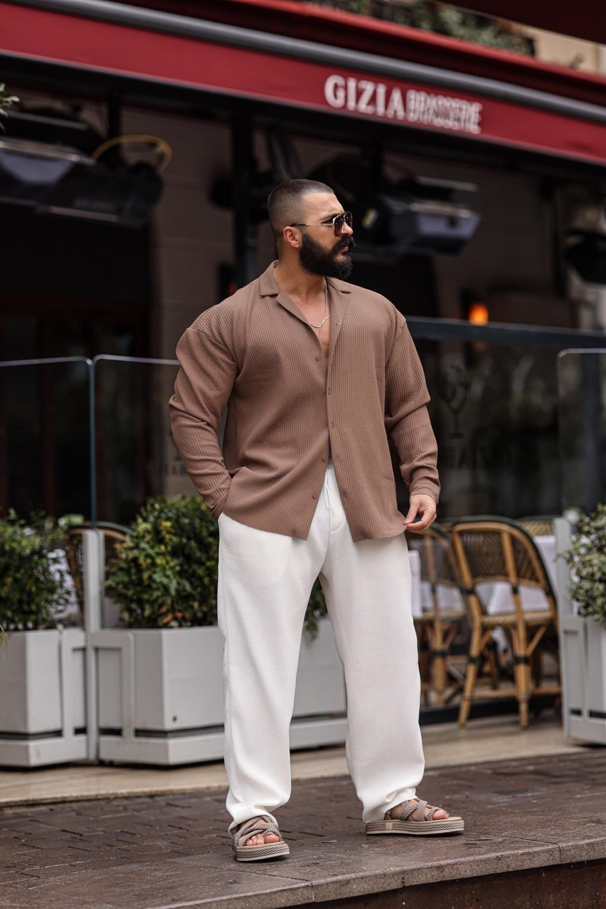 FİTİLLİ OVERSİZE GÖMLEK BEJ