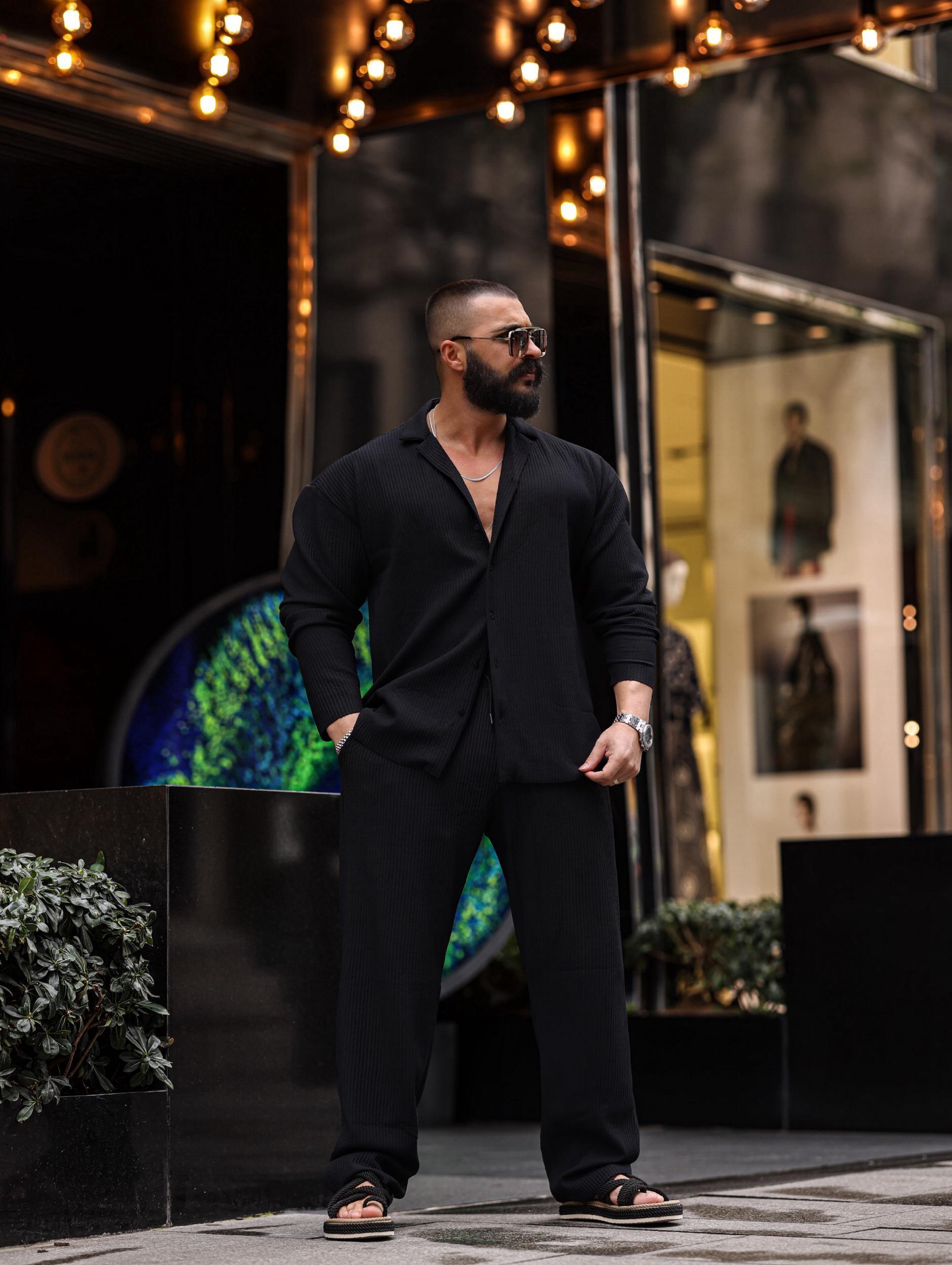 Fitilli Oversize Takım Siyah