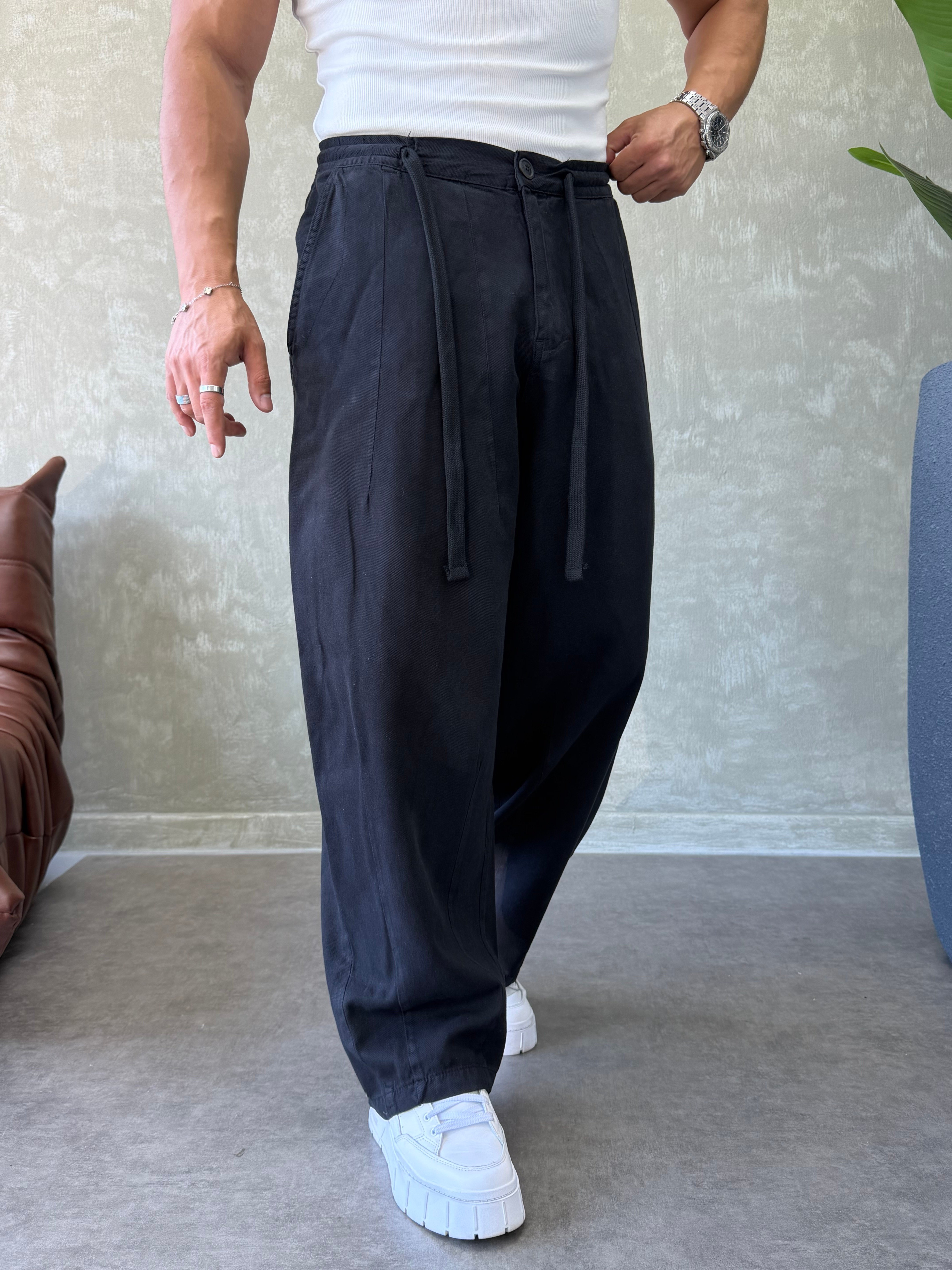 GABARDİN KUMAŞ SÜPER BAGGY SİYAH