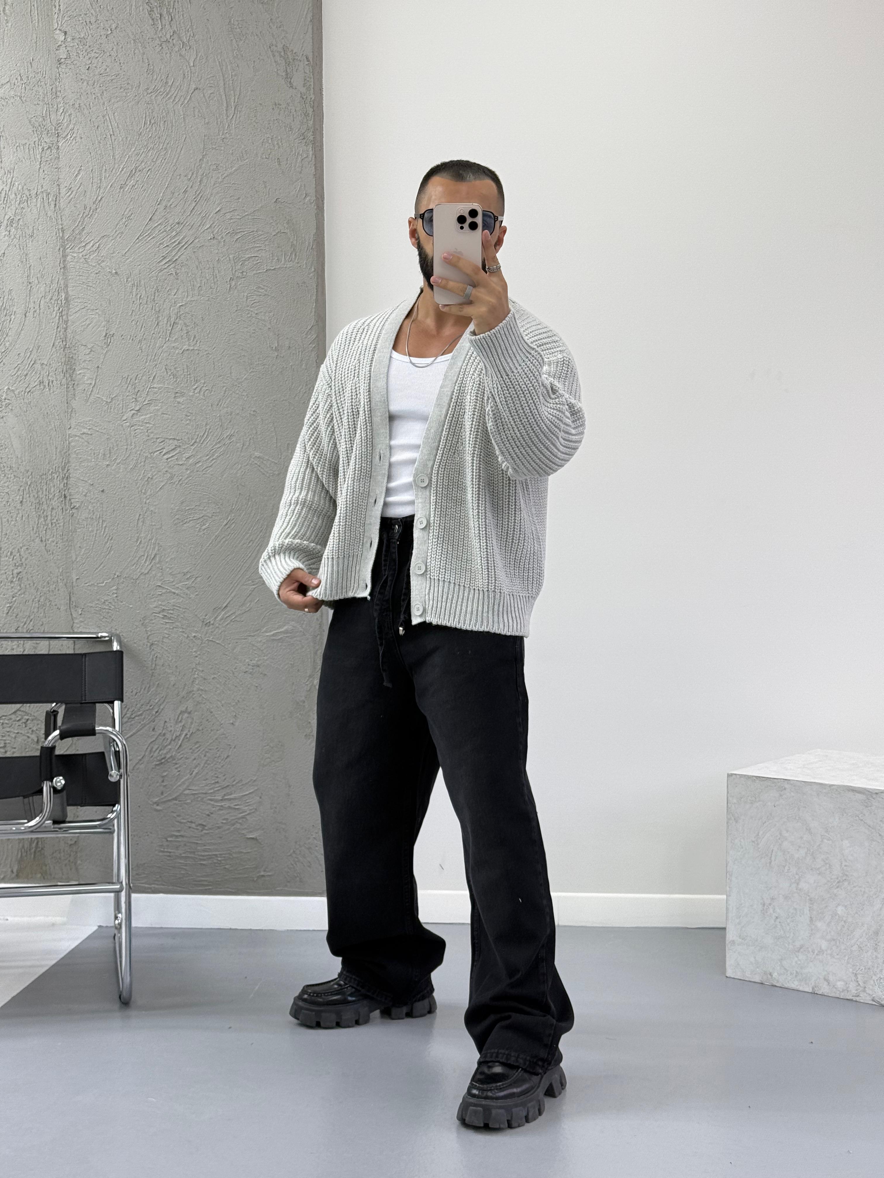 Gri Oversize Örme Hırka