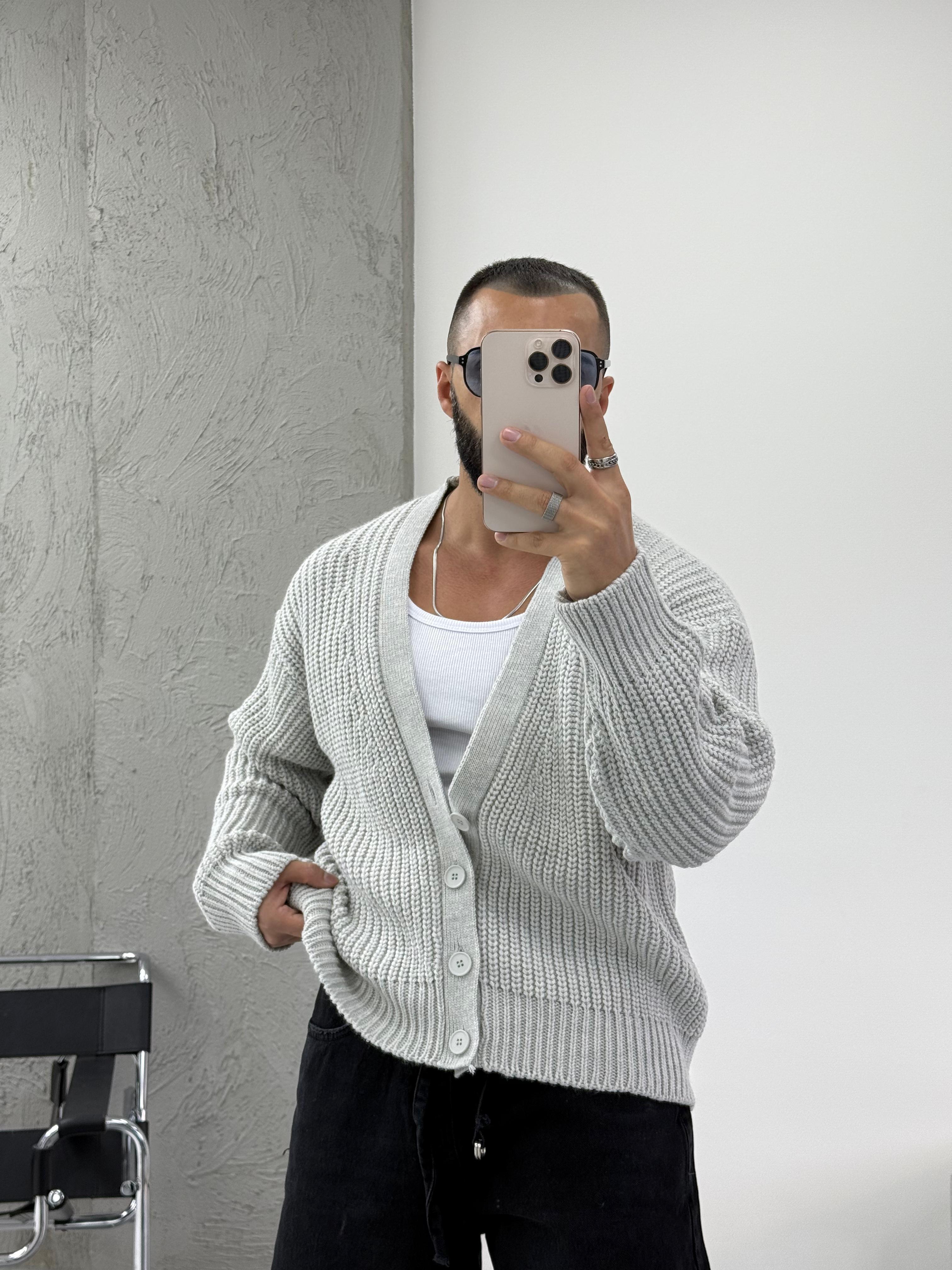 Gri Oversize Örme Hırka