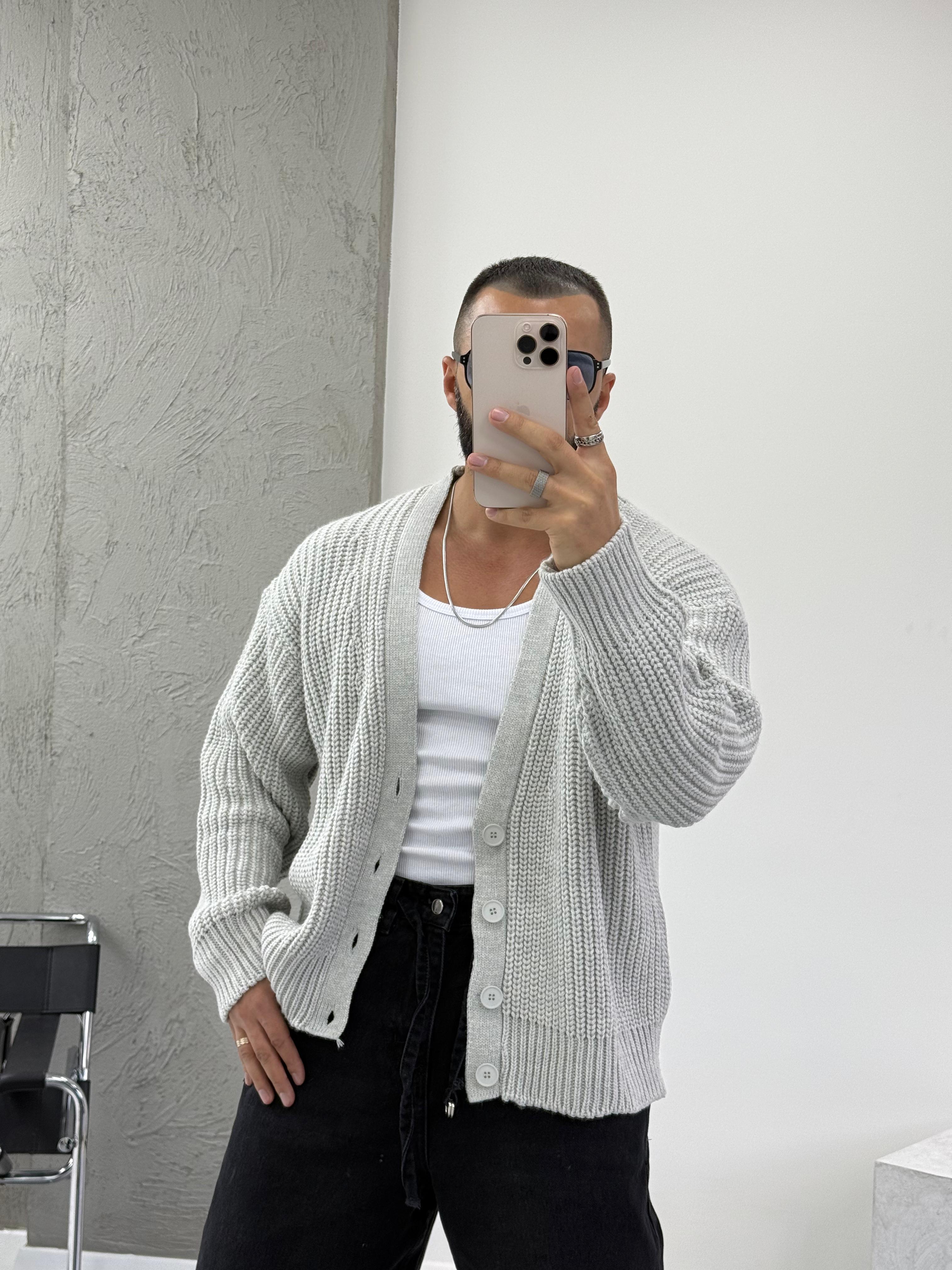 Gri Oversize Örme Hırka