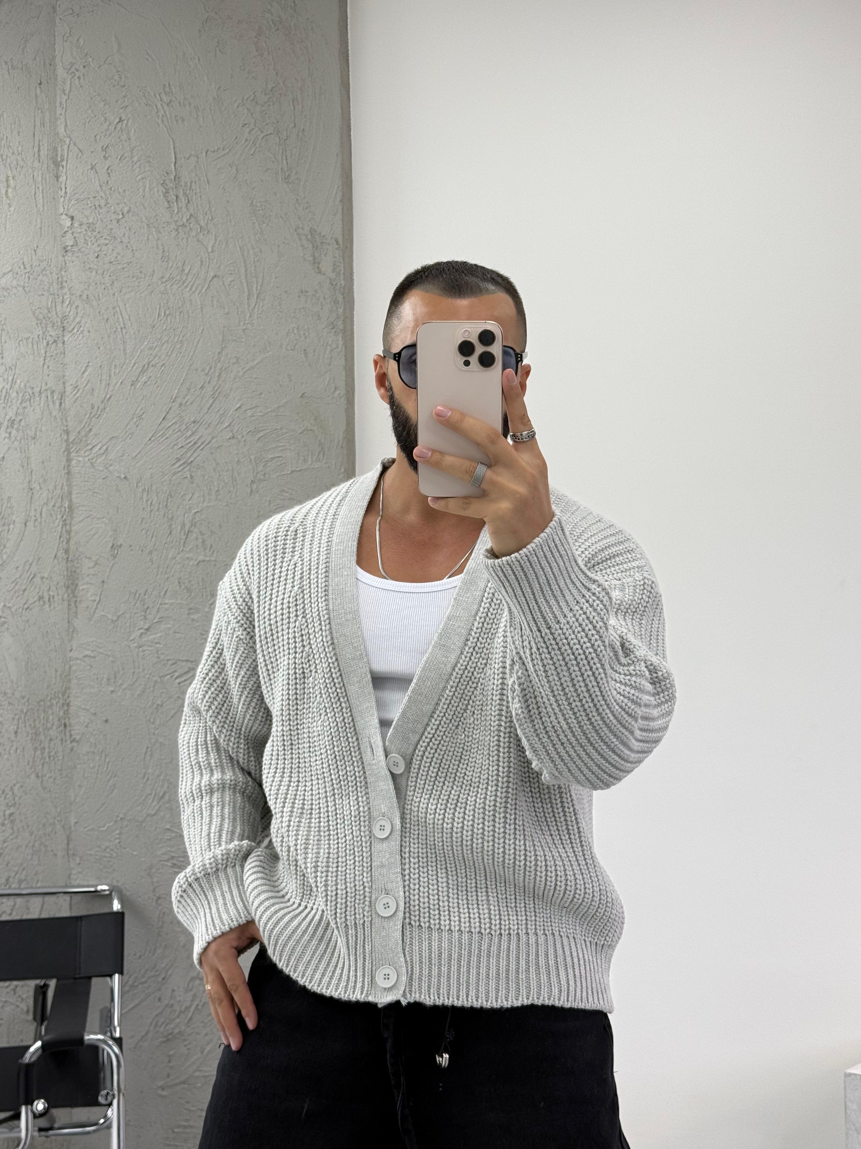 Gri Oversize Örme Hırka