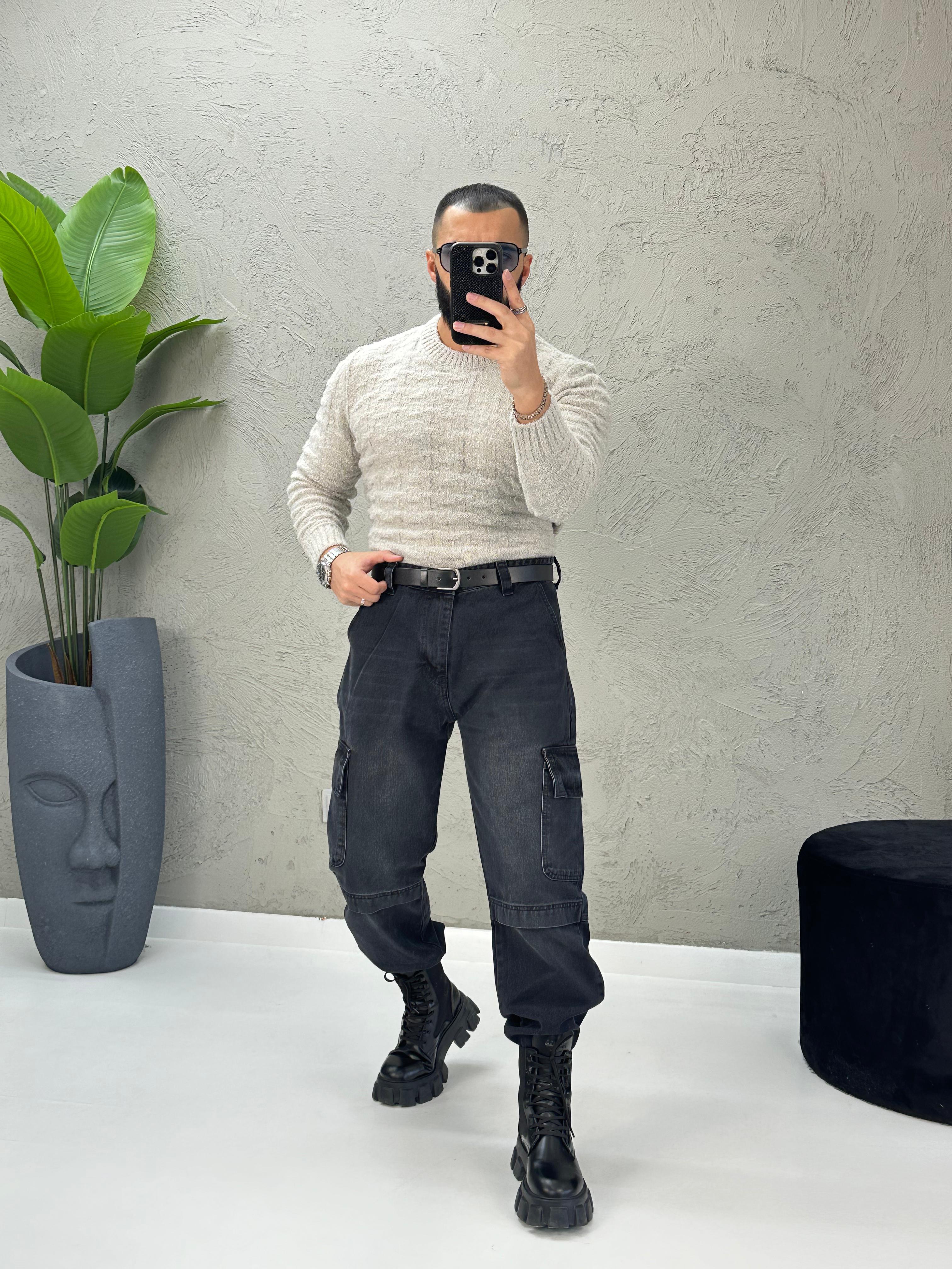 Gri Slimfit Yünlü Kazak