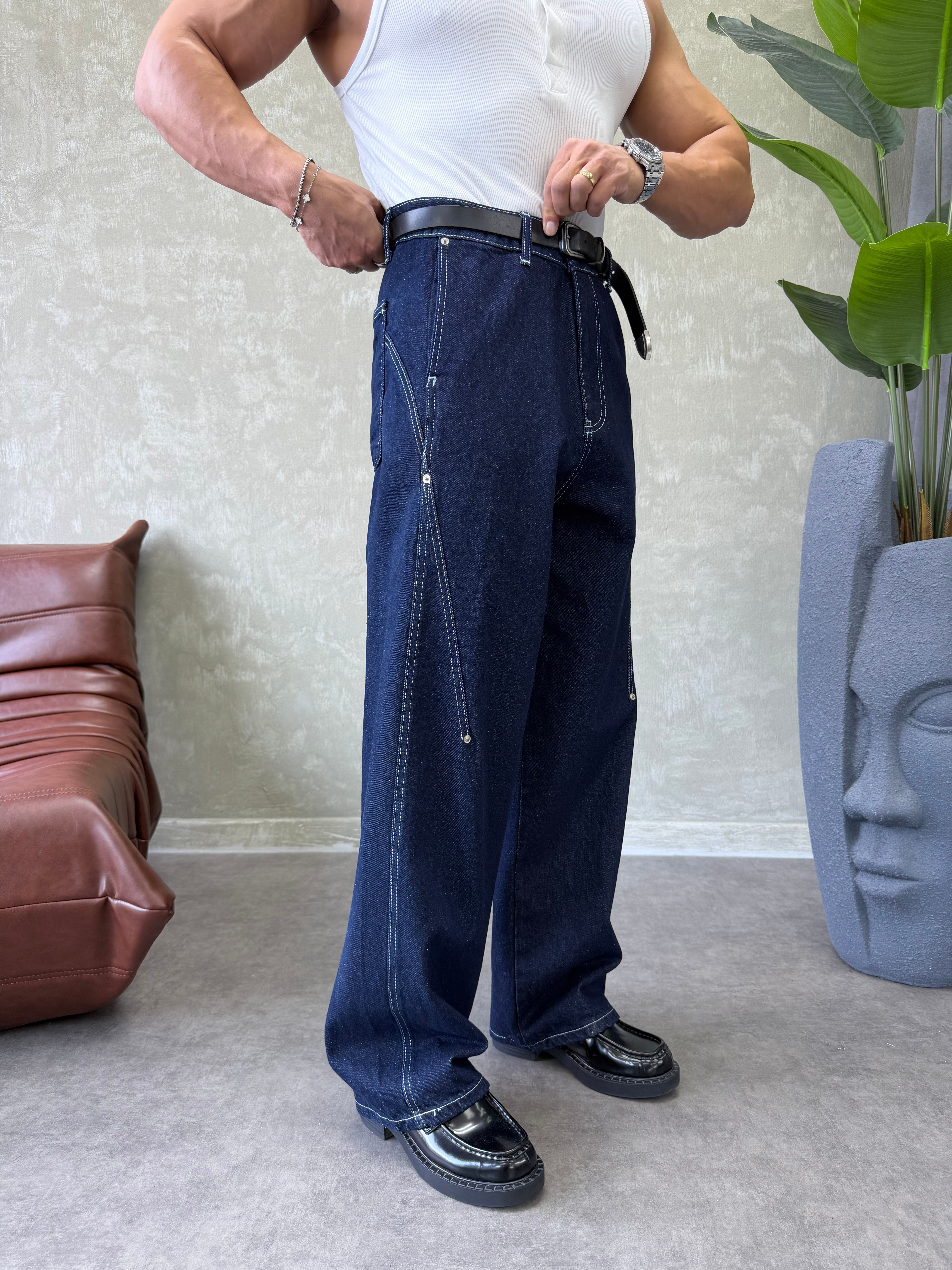 KONTRAST DİKİŞLİ TASARIM BAGGY JEAN LACİVERT