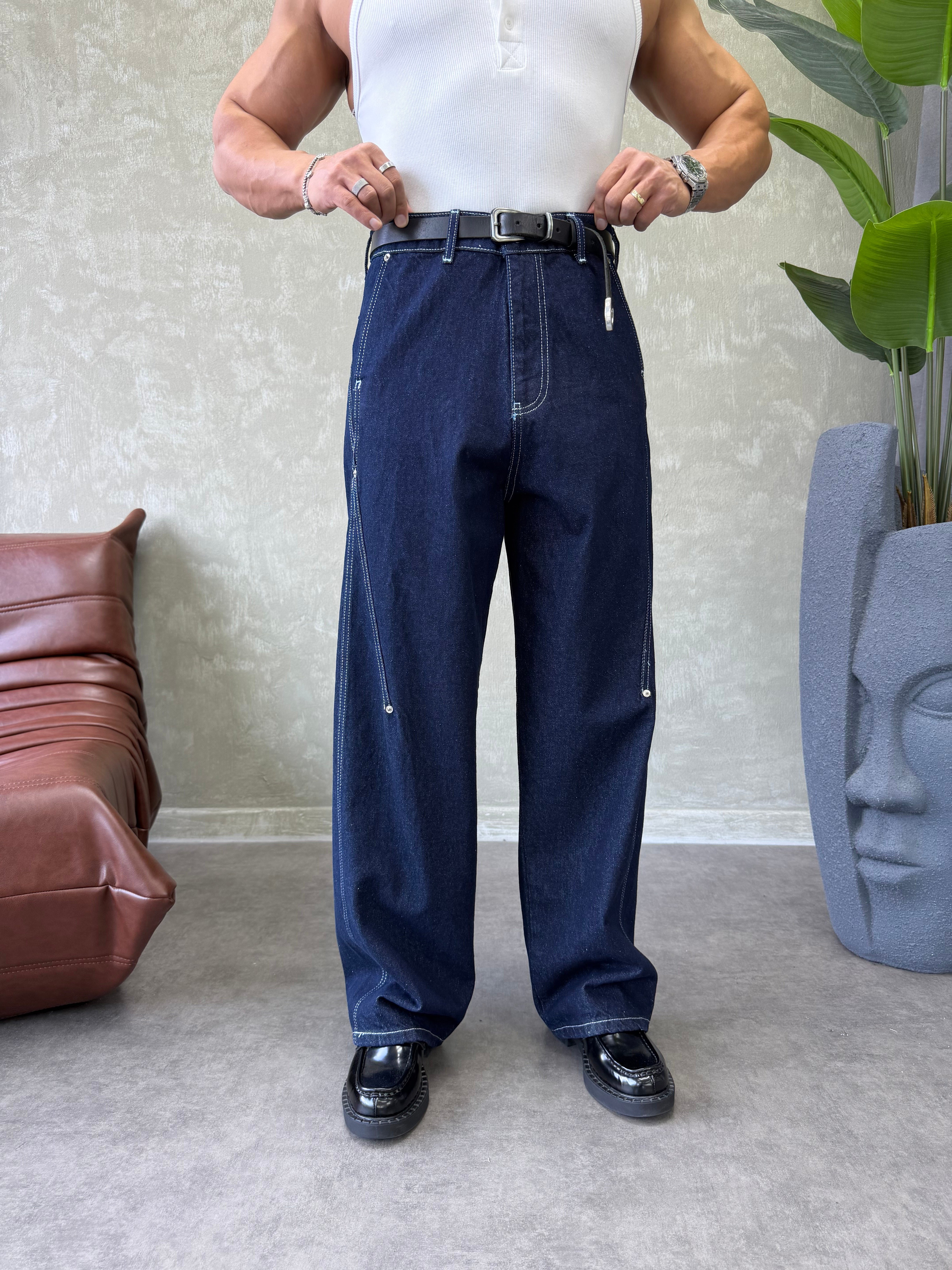 KONTRAST DİKİŞLİ TASARIM BAGGY JEAN LACİVERT