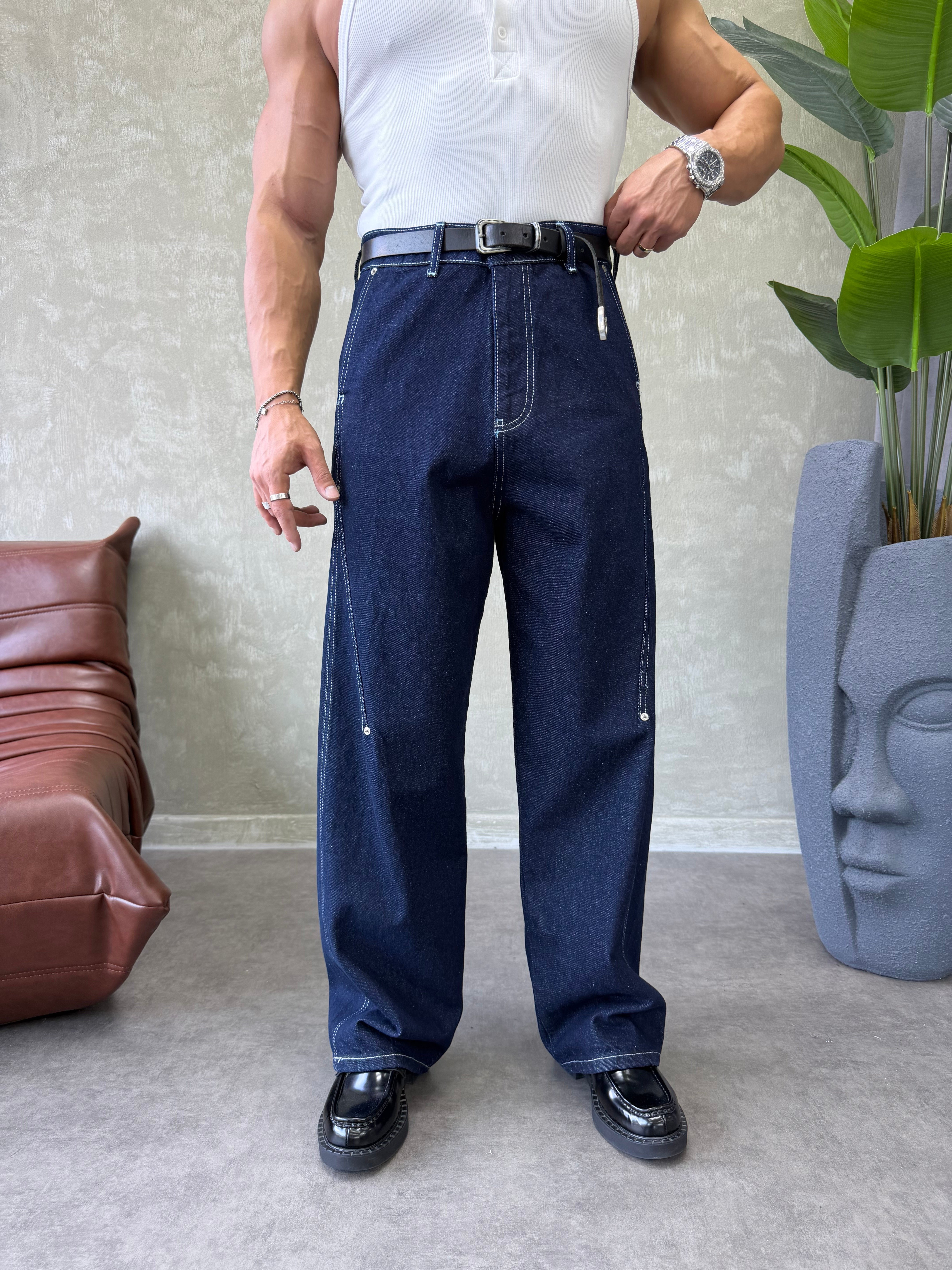 KONTRAST DİKİŞLİ TASARIM BAGGY JEAN LACİVERT
