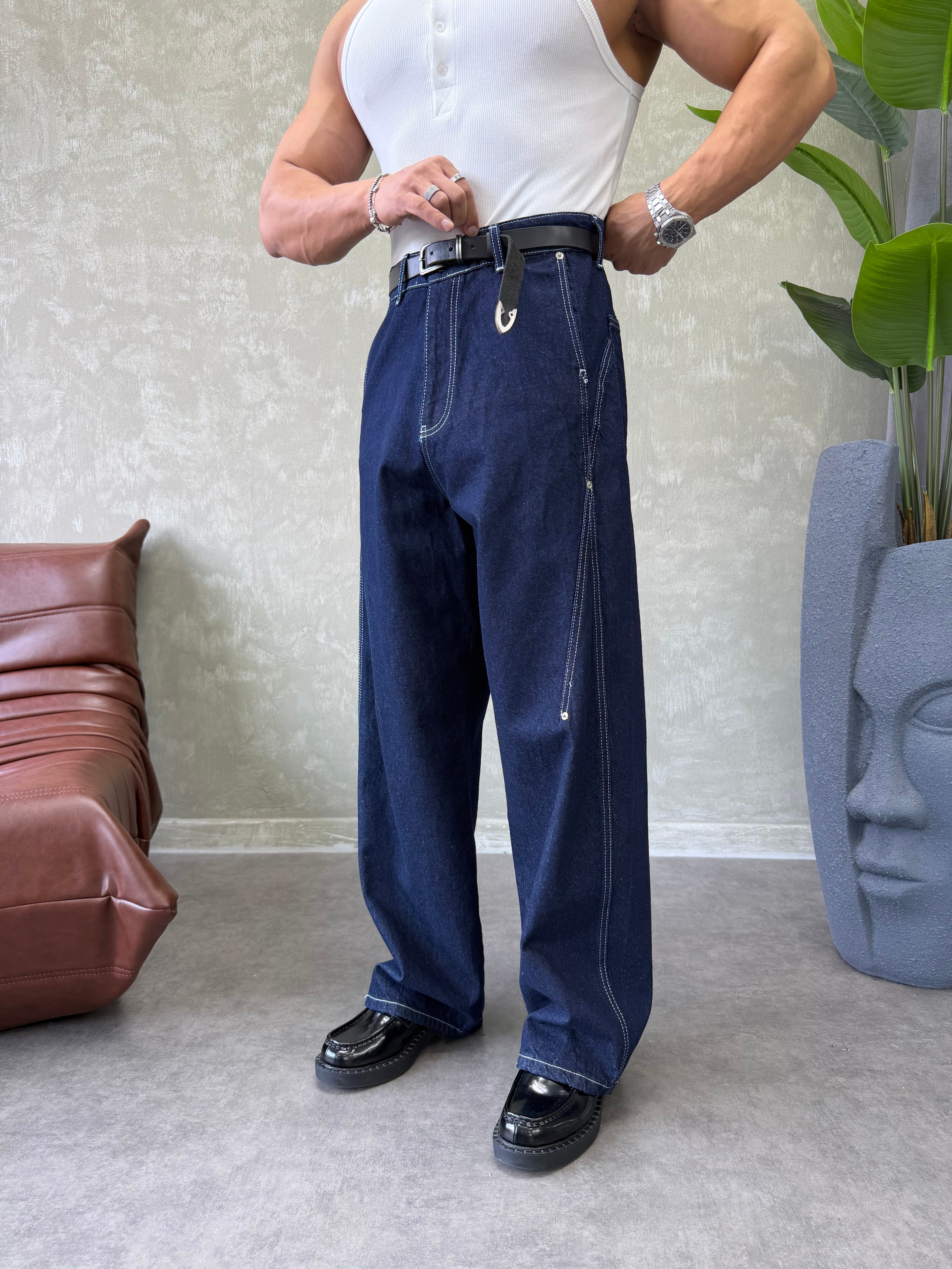 KONTRAST DİKİŞLİ TASARIM BAGGY JEAN LACİVERT