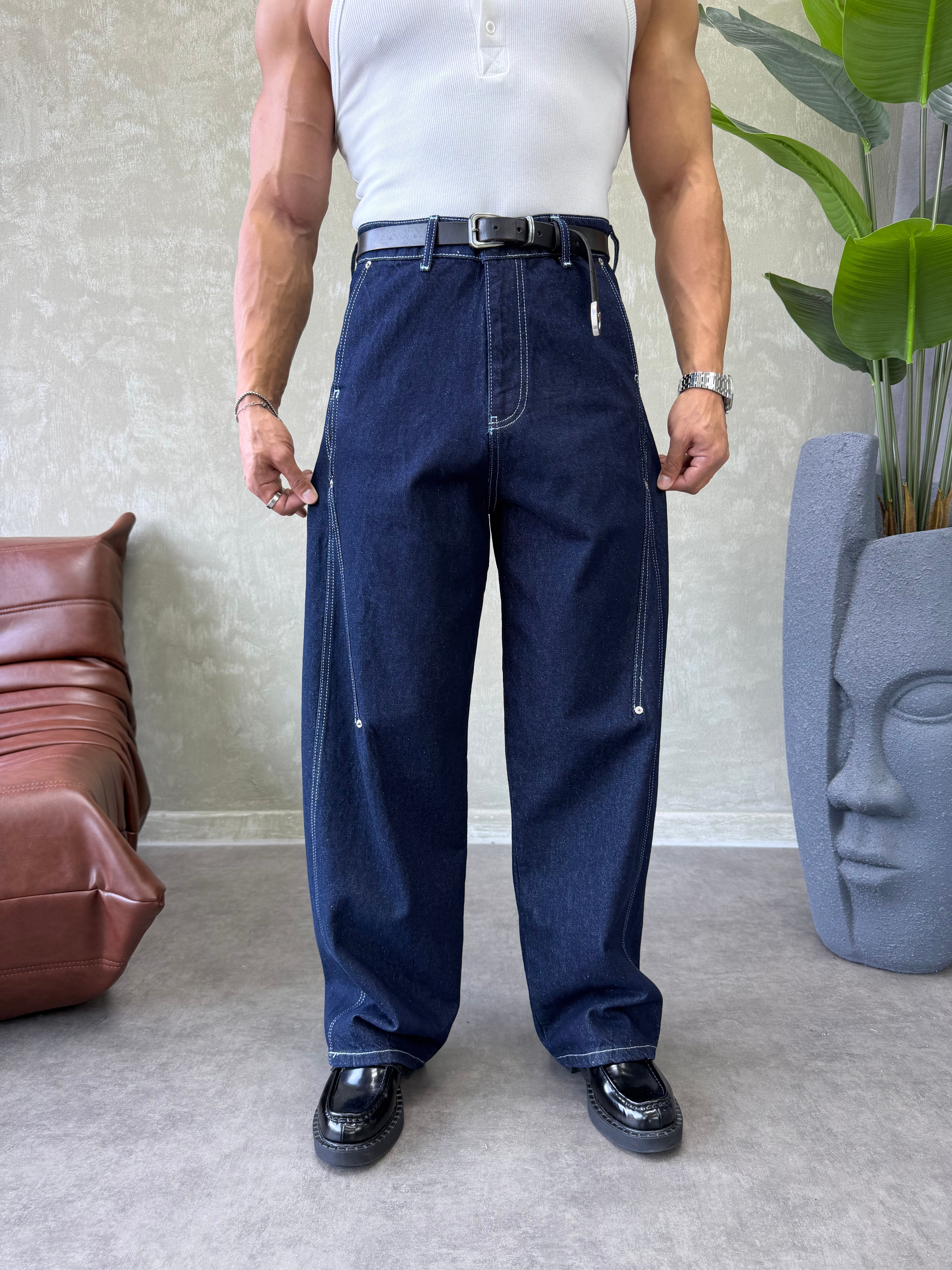 KONTRAST DİKİŞLİ TASARIM BAGGY JEAN LACİVERT