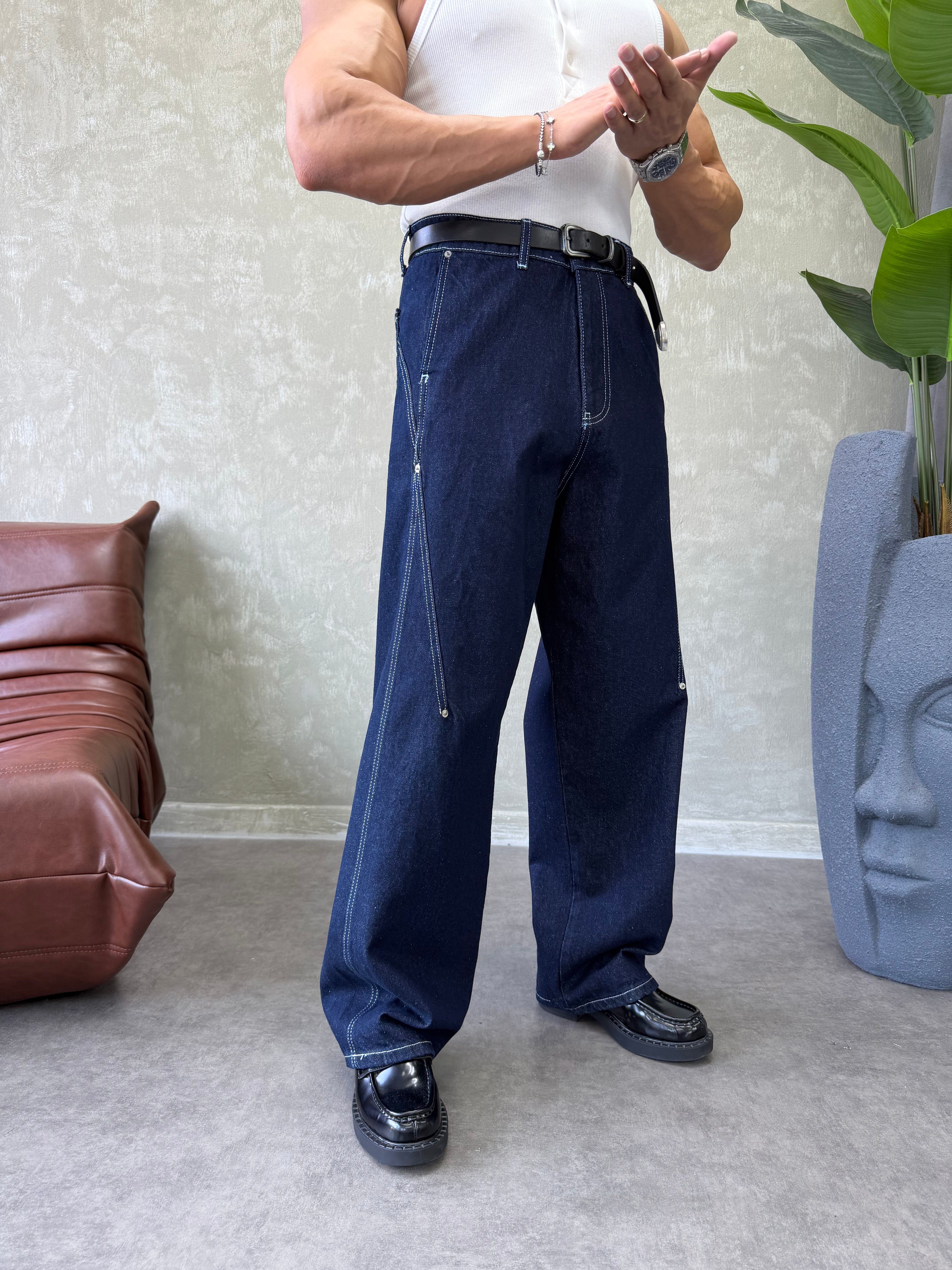 KONTRAST DİKİŞLİ TASARIM BAGGY JEAN LACİVERT
