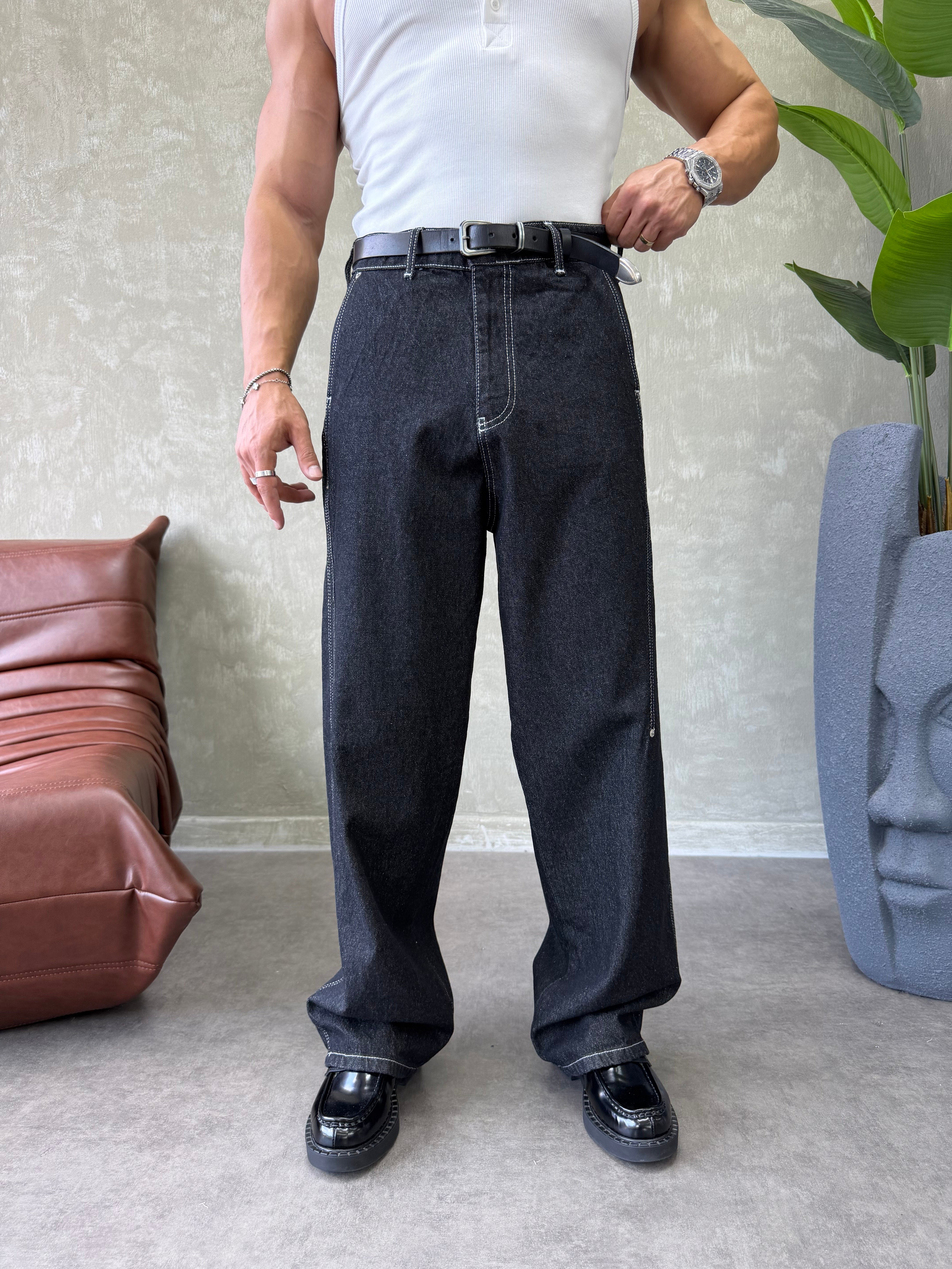KONTRAST DİKİŞLİ TASARIM BAGGY JEAN SİYAH