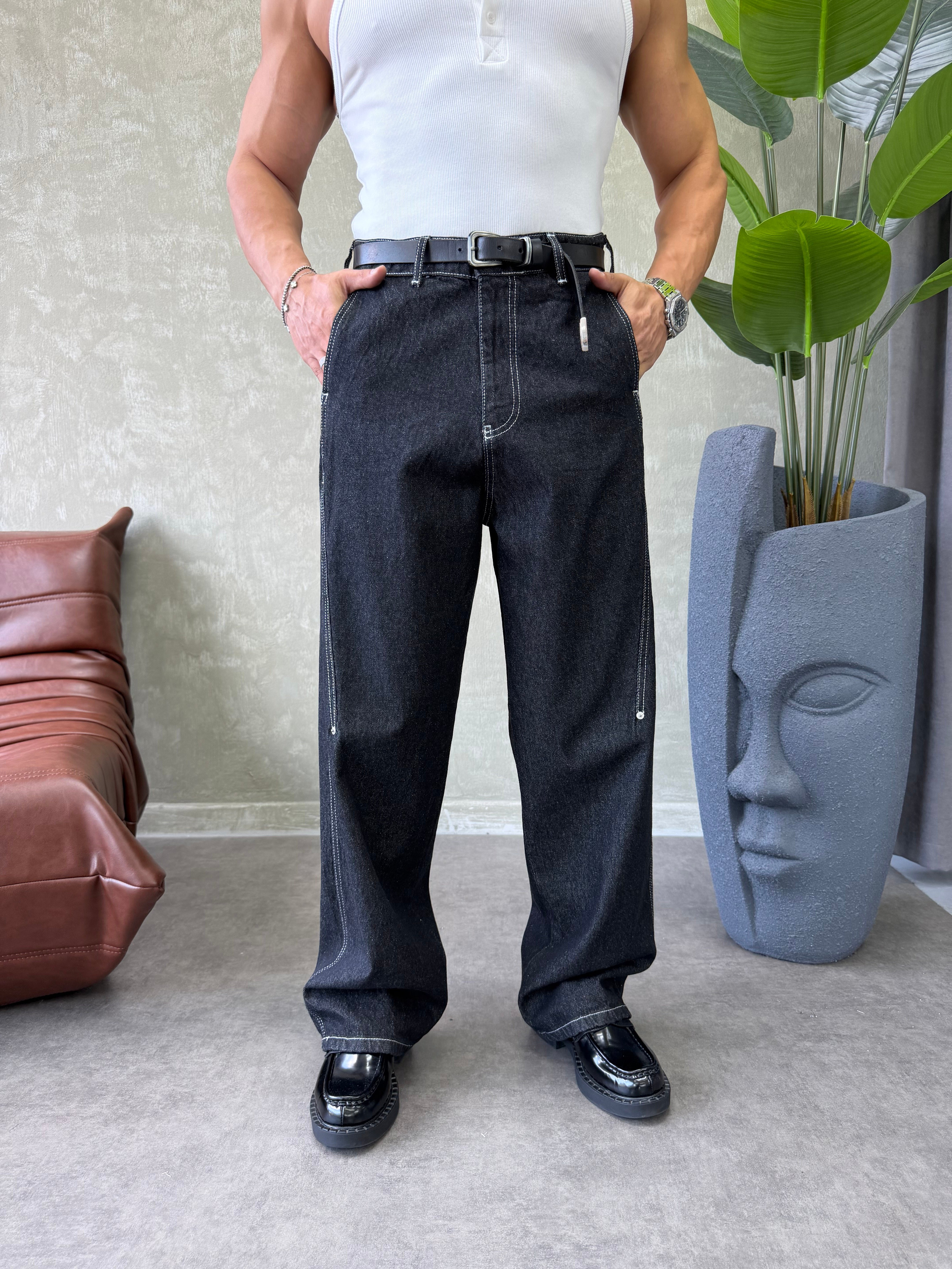 KONTRAST DİKİŞLİ TASARIM BAGGY JEAN SİYAH