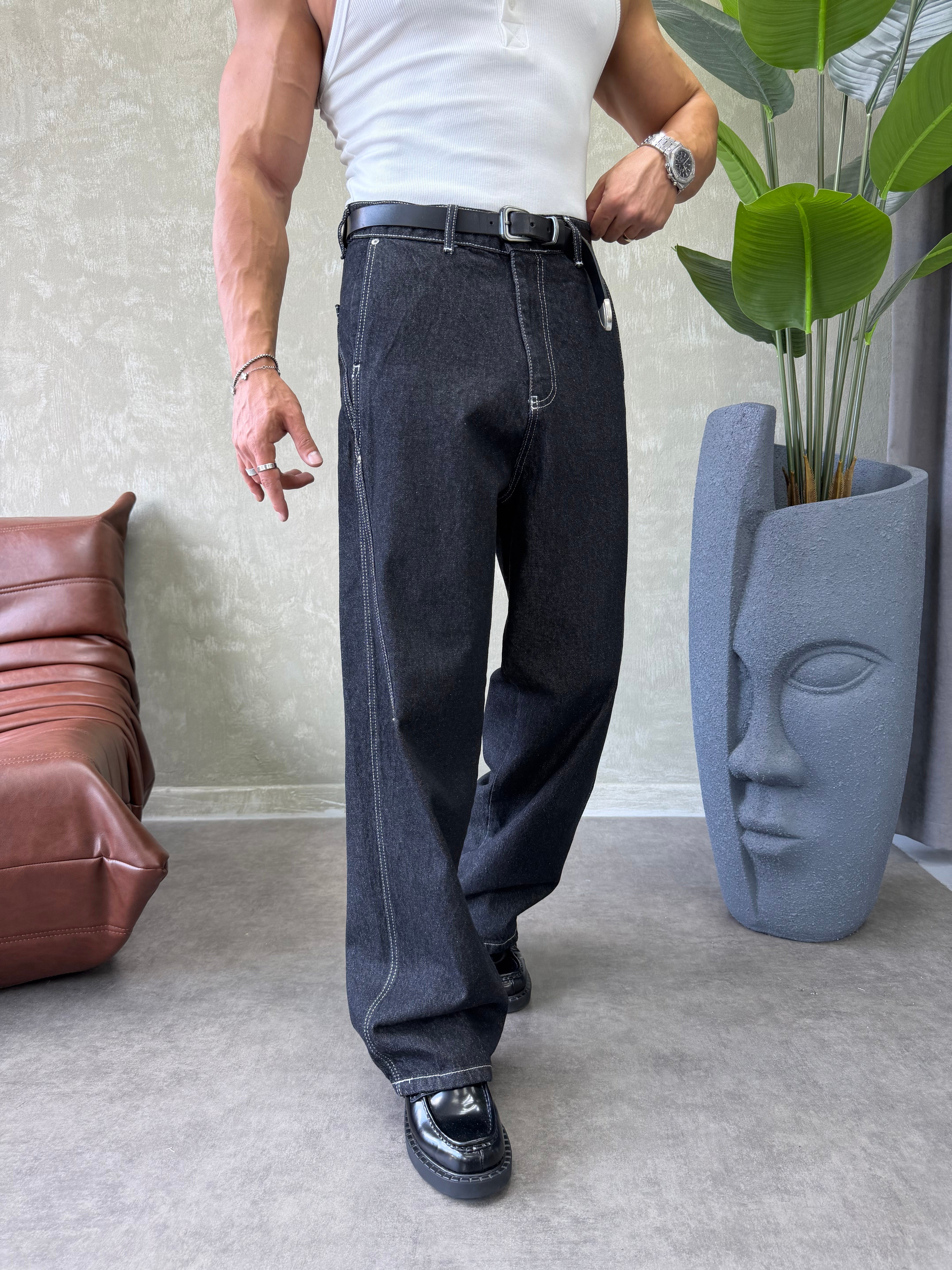KONTRAST DİKİŞLİ TASARIM BAGGY JEAN SİYAH