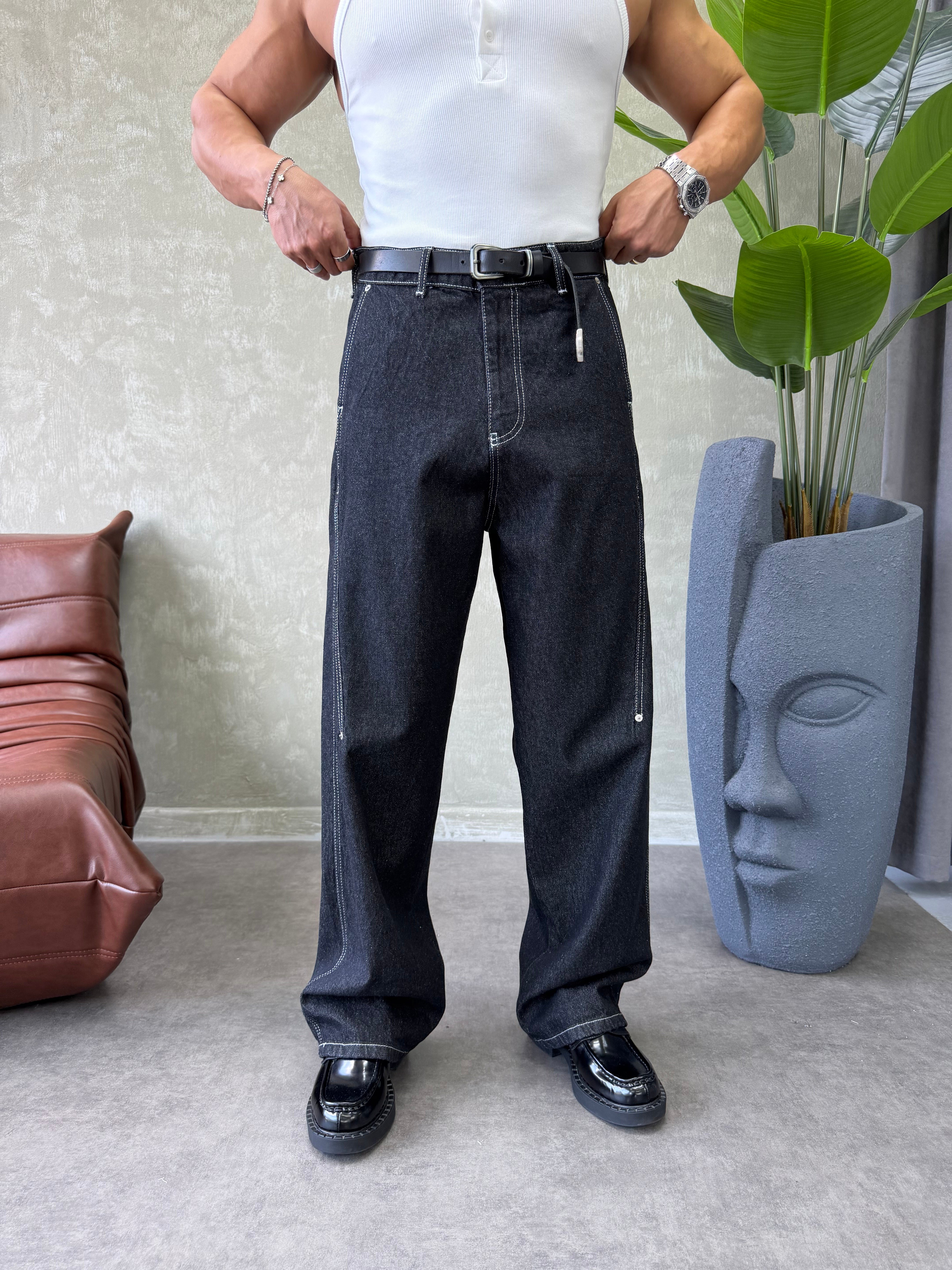 KONTRAST DİKİŞLİ TASARIM BAGGY JEAN SİYAH
